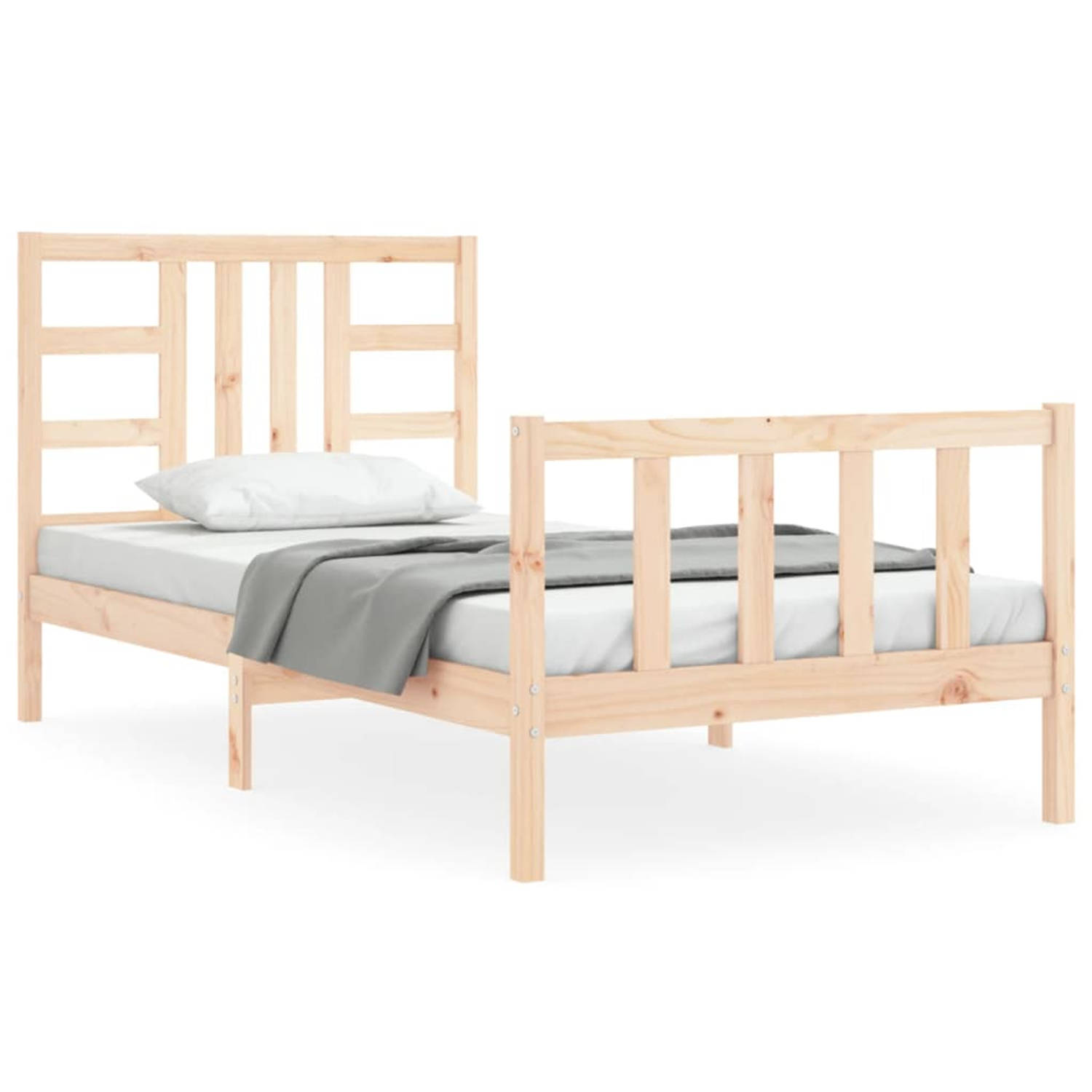 The Living Store Bedframe met hoofdbord massief hout 90x190 cm - Bedframe - Bedframes - Bed - Eenpersoonsbed - Slaapkamermeubel - Houten Bedframe - Houten Bed - Bedbodem - Massief