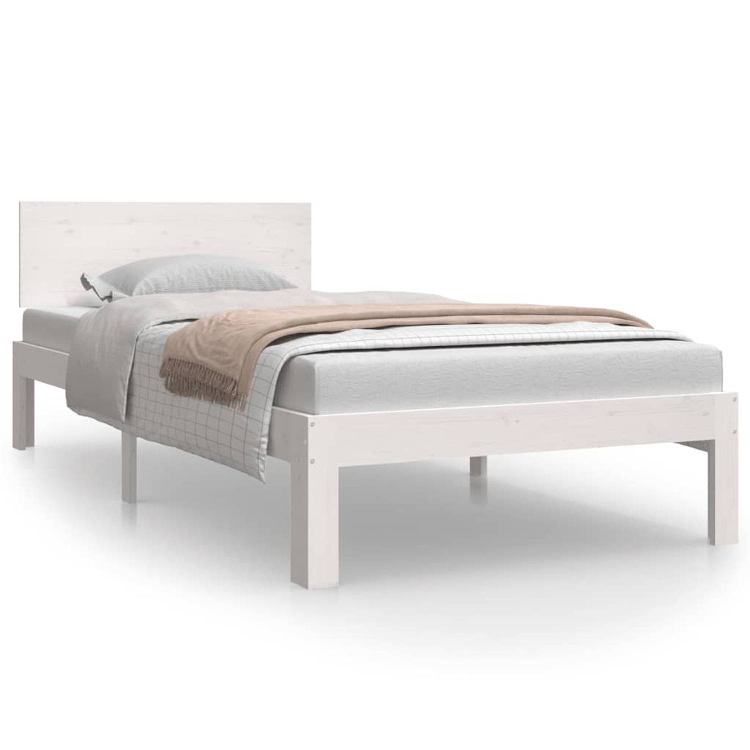 The Living Store Bedframe massief grenenhout wit 90x200 cm - Bedframe - Bedframes - Bed - Eenpersoonsbed - Slaapkamermeubel - Houten Bedframe - Houten Bed - Bedbodem - Massief Hout