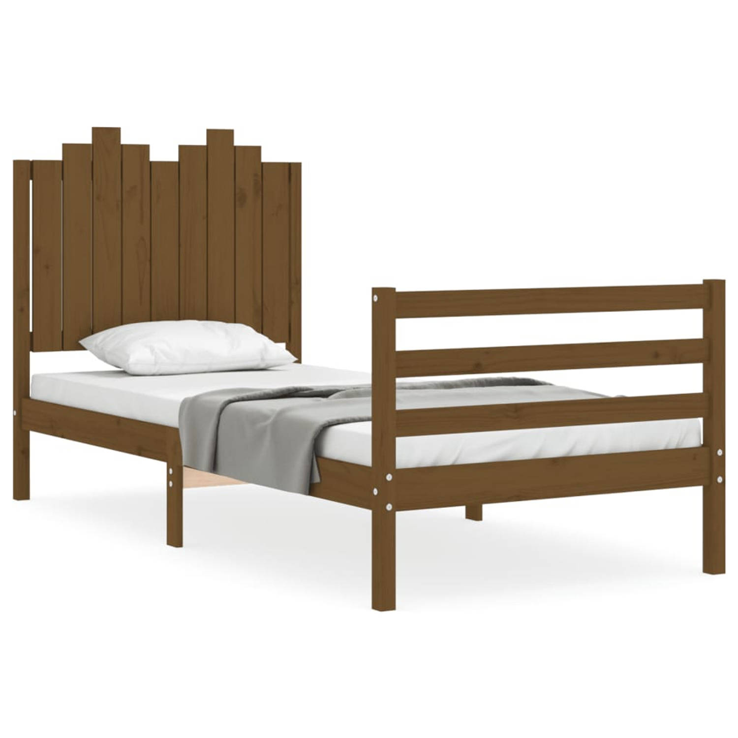 The Living Store Bedframe met hoofdbord massief hout honingbruin 90x200 cm - Bedframe - Bedframes - Bed - Eenpersoonsbed - Slaapkamermeubel - Houten Bedframe - Houten Bed - Bedbode
