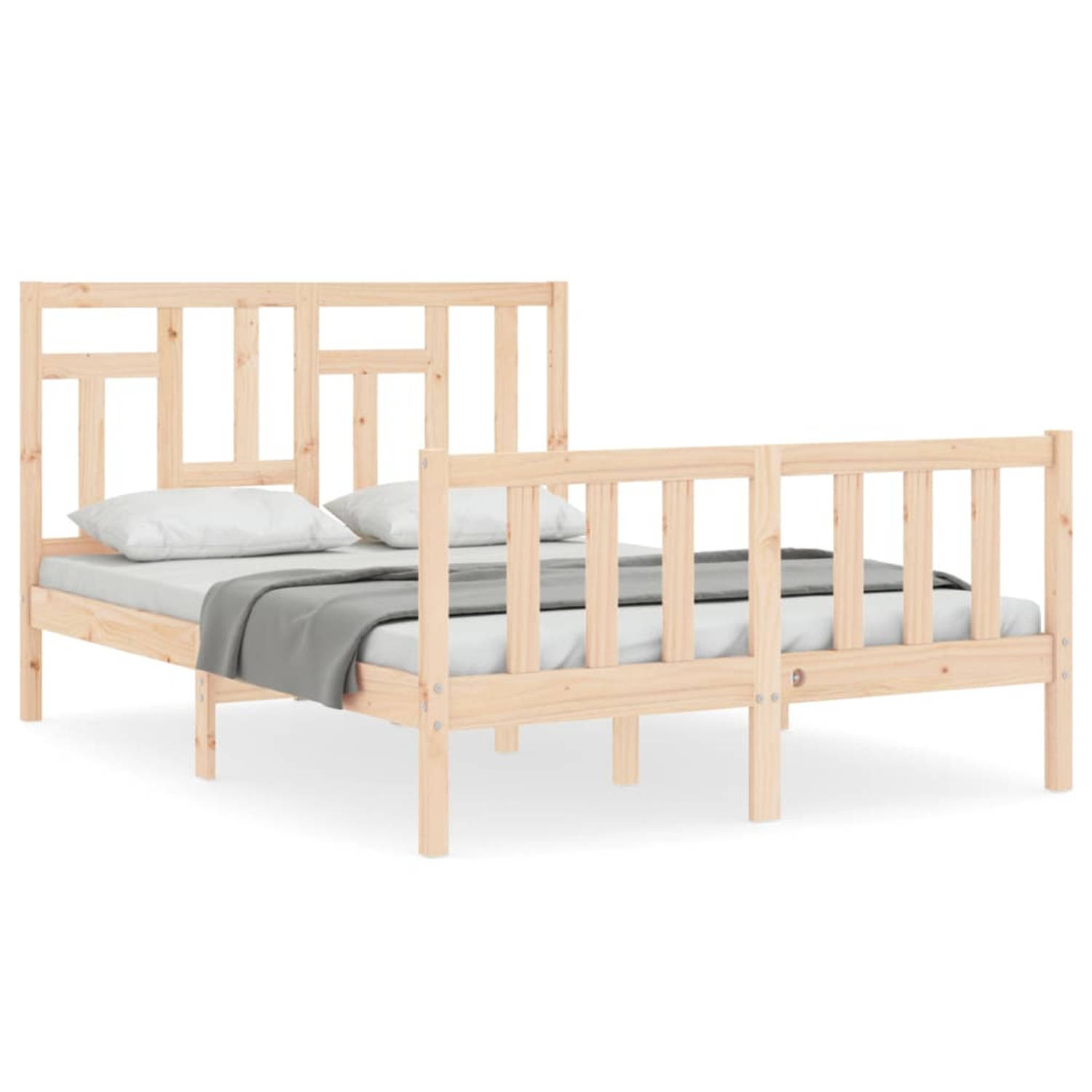 The Living Store Bedframe met hoofdbord massief hout 140x190 cm - Bedframe - Bedframes - Bed - Tweepersoonsbed - Slaapkamermeubel - Houten Bedframe - Houten Bed - Bedbodem - Massie