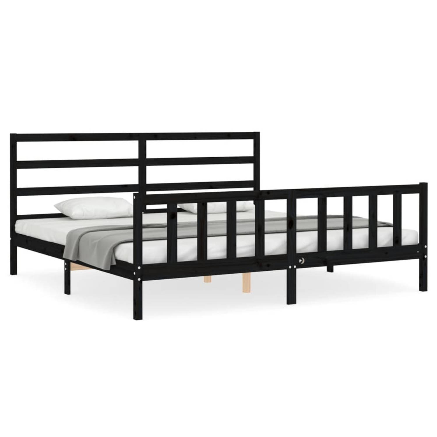 The Living Store Bedframe met hoofdbord massief hout zwart 180x200 cm - Bedframe - Bedframes - Bed - Tweepersoonsbed - Slaapkamermeubel - Houten Bedframe - Houten Bed - Bedbodem -