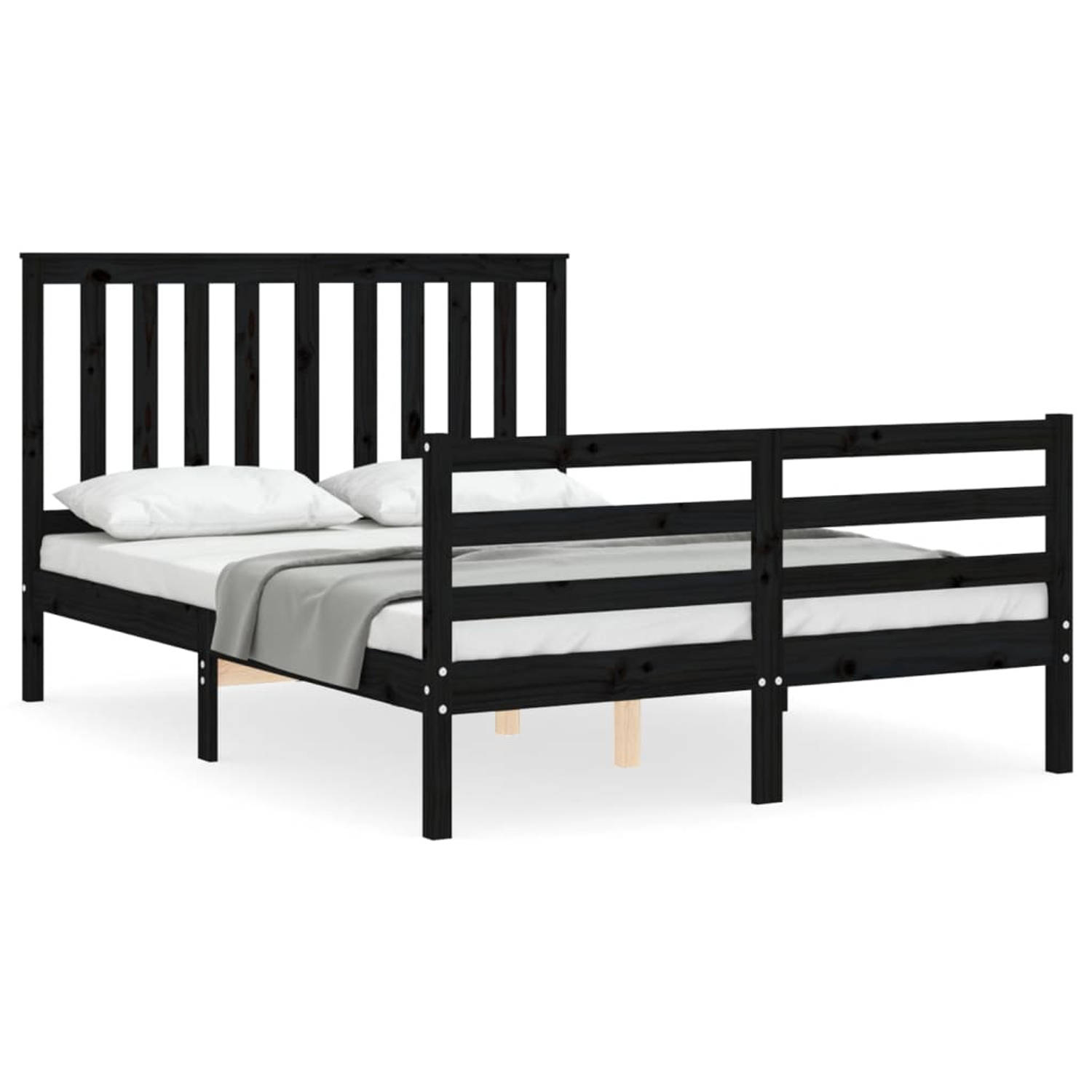 The Living Store Bedframe met hoofdbord massief hout zwart 140x190 cm - Bedframe - Bedframes - Bed - Tweepersoonsbed - Slaapkamermeubel - Houten Bedframe - Houten Bed - Bedbodem -