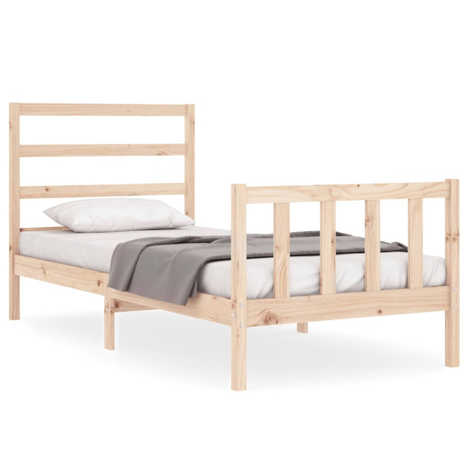 The Living Store Bedframe met hoofdbord massief hout 90x200 cm - Bedframe - Bedframes - Bed - Eenpersoonsbed - Slaapkamermeubel - Houten Bedframe - Houten Bed - Bedbodem - Massief