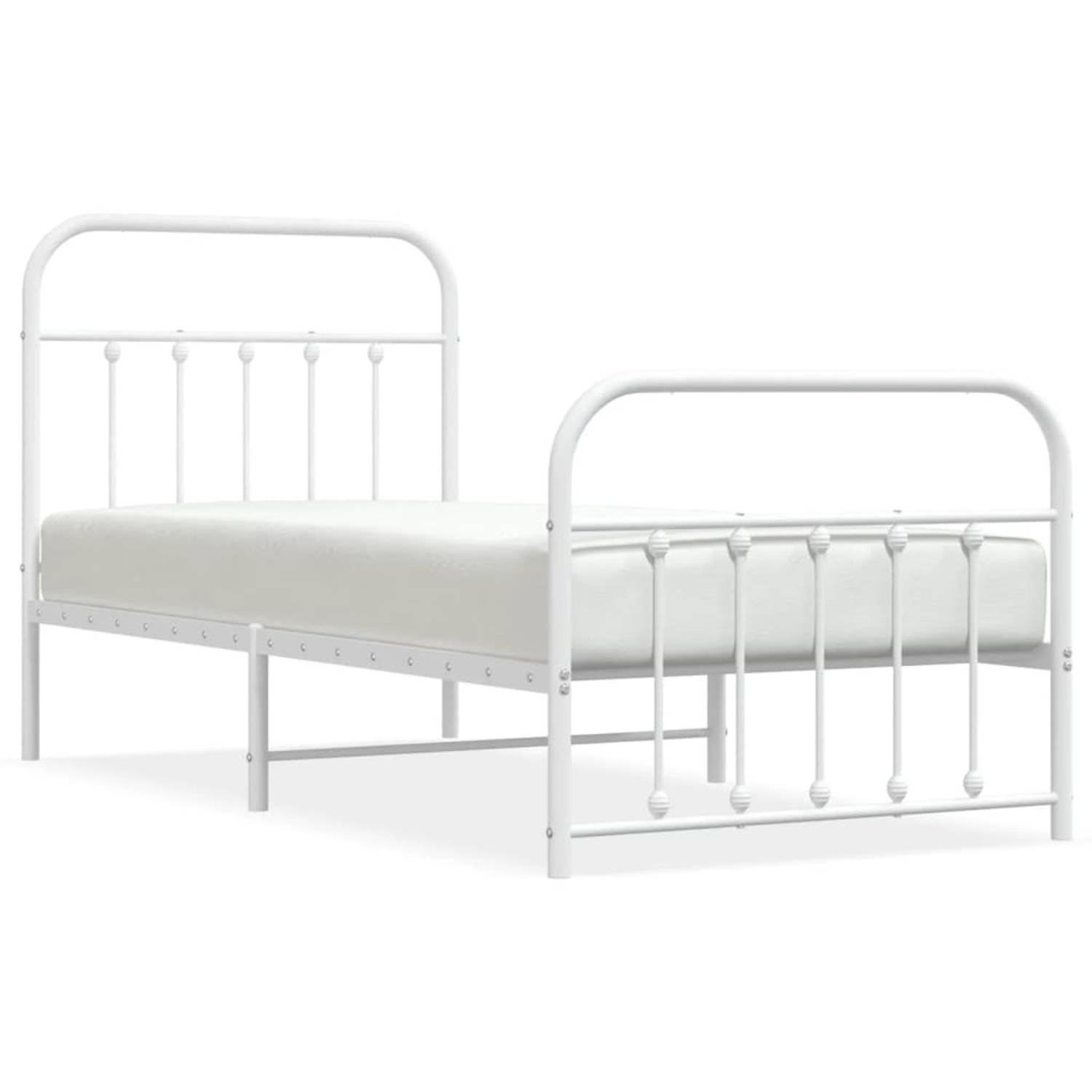 The Living Store Bedframe met hoofd- en voeteneinde metaal wit 90x200 cm - Bed