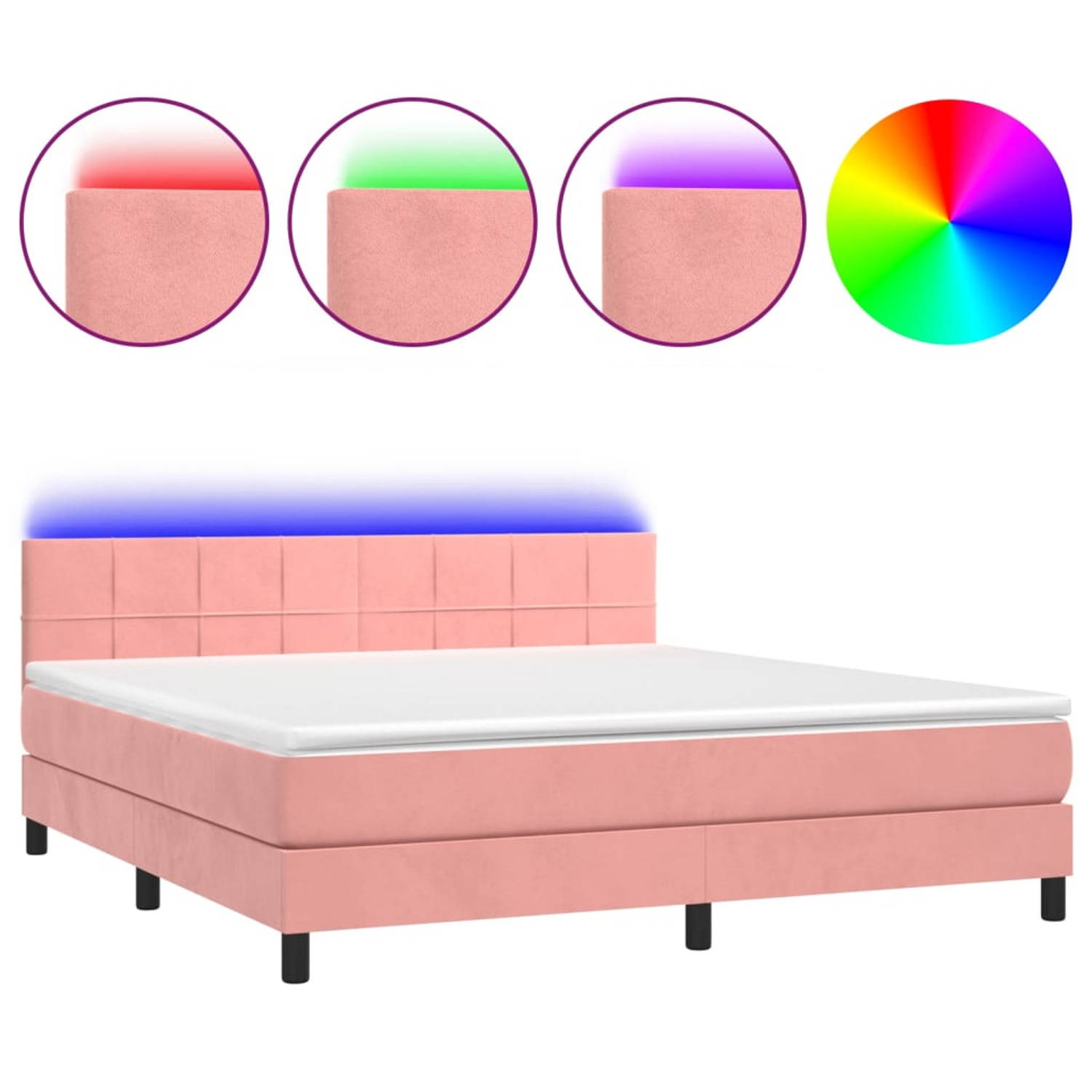 The Living Store Boxspring met matras en LED fluweel roze 180x200 cm - Bed