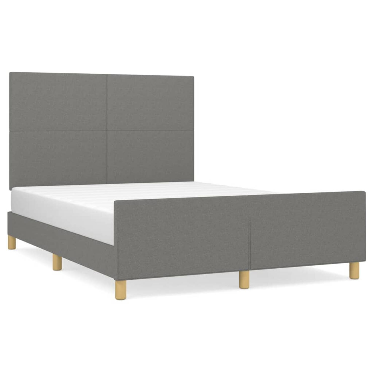 The Living Store Bedframe met hoofdeinde stof donkergrijs 140x190 cm - Bedframe Met Hoofdeinde - Bedframes Met Hoofdeindes - Bed - Slaapmeubel - Ledikant - Bedbodem - Tweepersoonsb