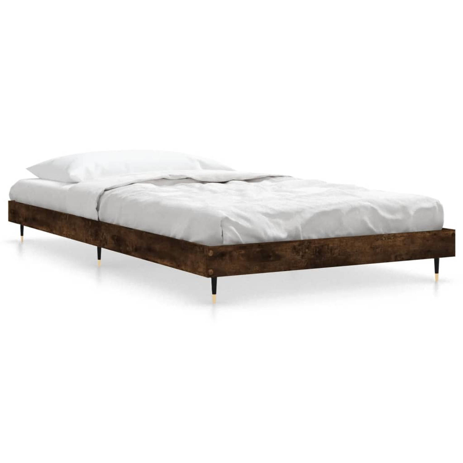 The Living Store Bedframe bewerkt hout gerookt eikenkleurig 90x200 cm - Bed