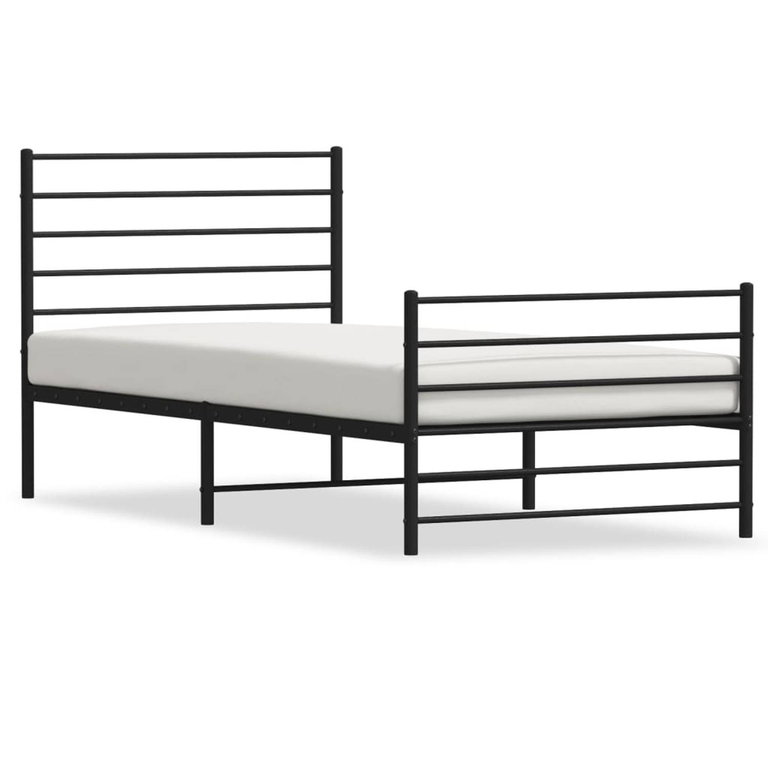 The Living Store Bedframe met hoofd- en voeteneinde metaal zwart 75x190 cm - Bed