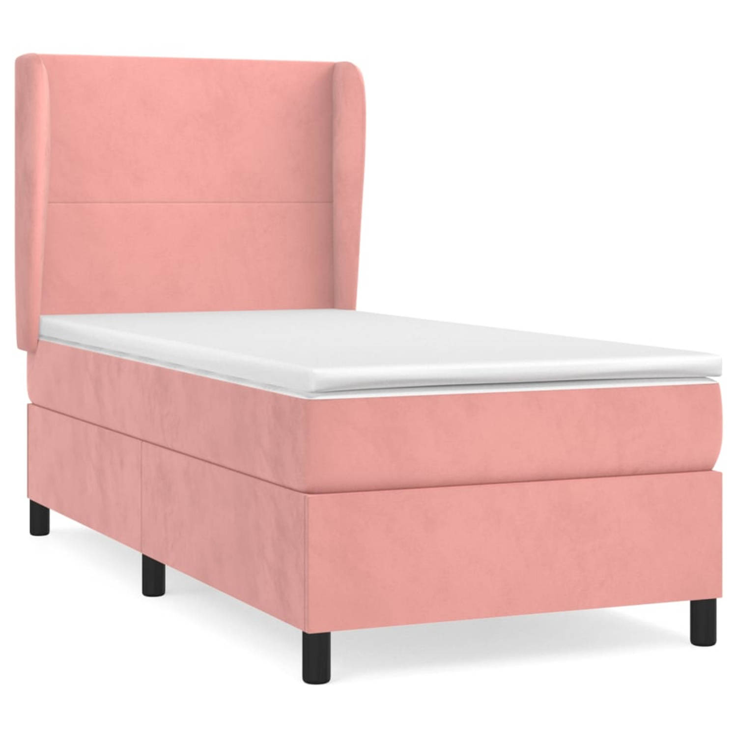 The Living Store Boxspringbed - fluweel - roze - 203 x 83 x 118/128 cm - pocketvering