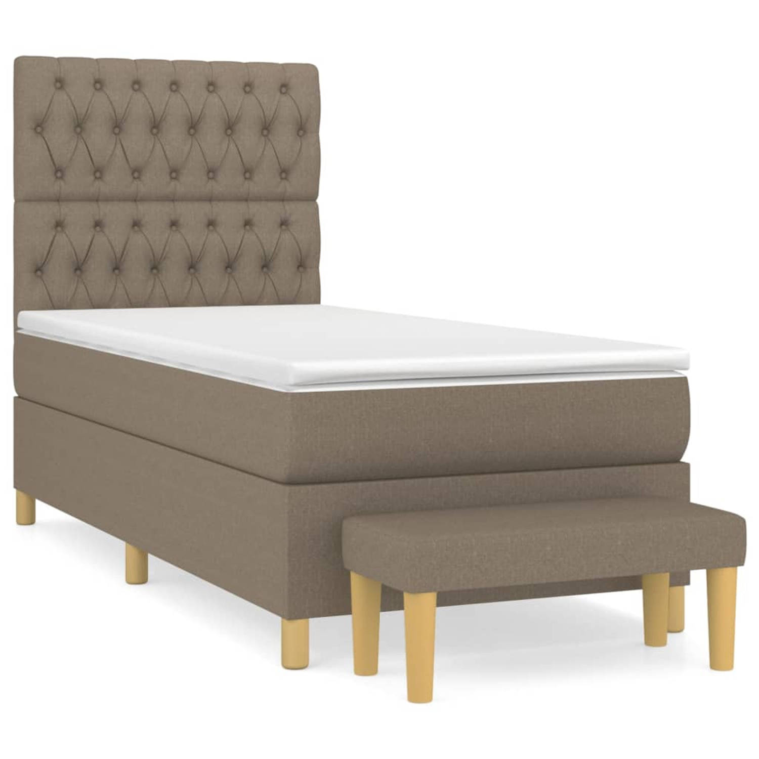 The Living Store Boxspring met matras stof taupe 90x200 cm - Bed