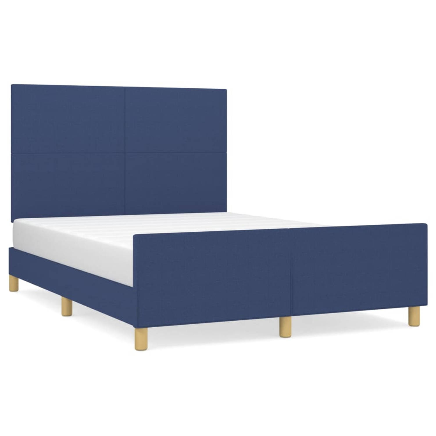 The Living Store Bedframe - Comfort - Bedframe - 193x146x118/128 cm - Blauw stoffen bekleding