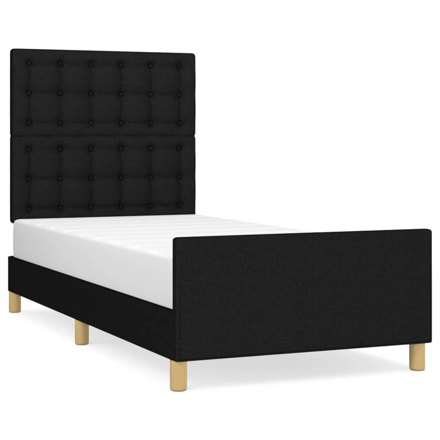 The Living Store Bedframe met hoofdeinde stof zwart 90x200 cm - Bed