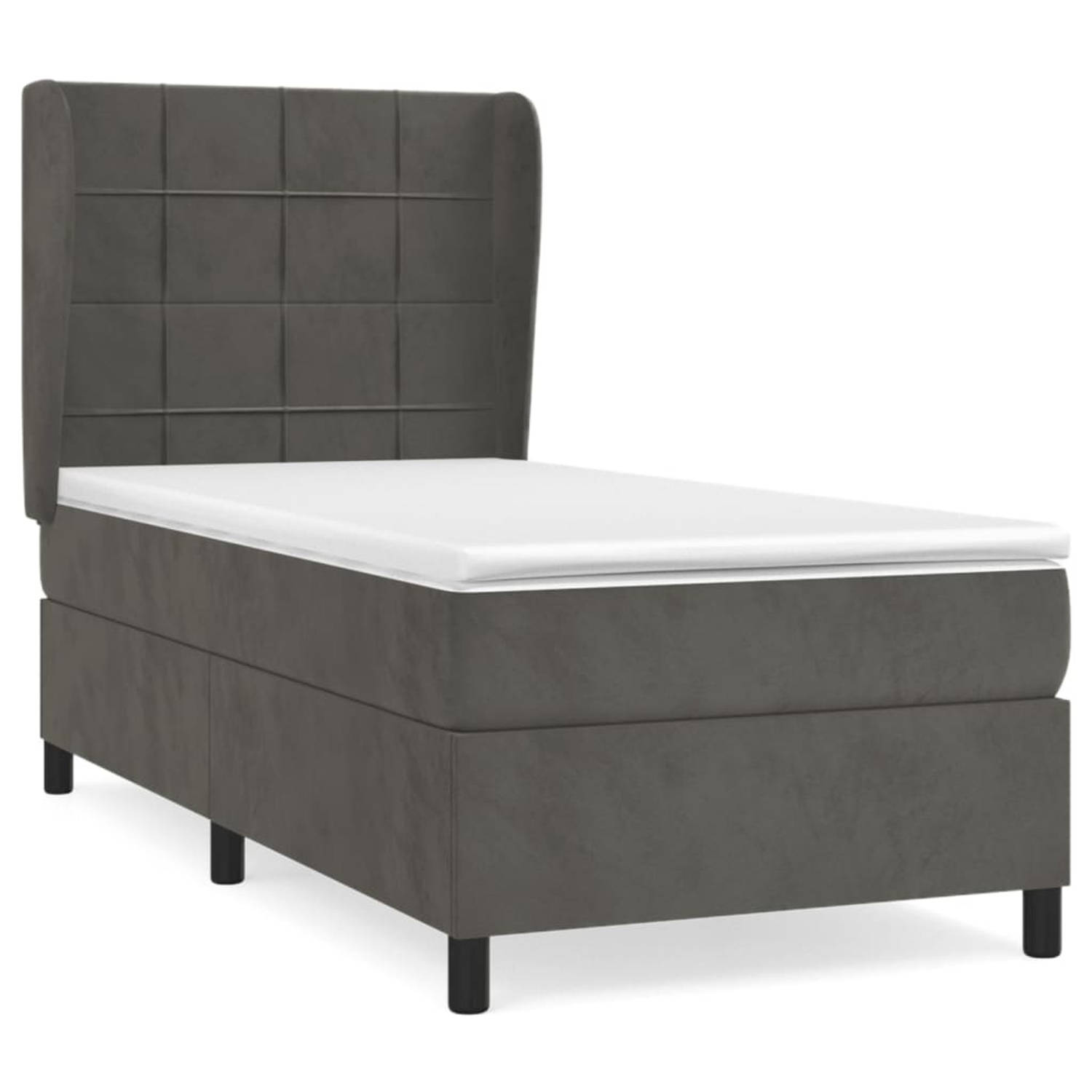 The Living Store Boxspringbed - Bed - 203 x 93 x 118/128 cm - Fluweel - Donkergrijs - Pocketvering