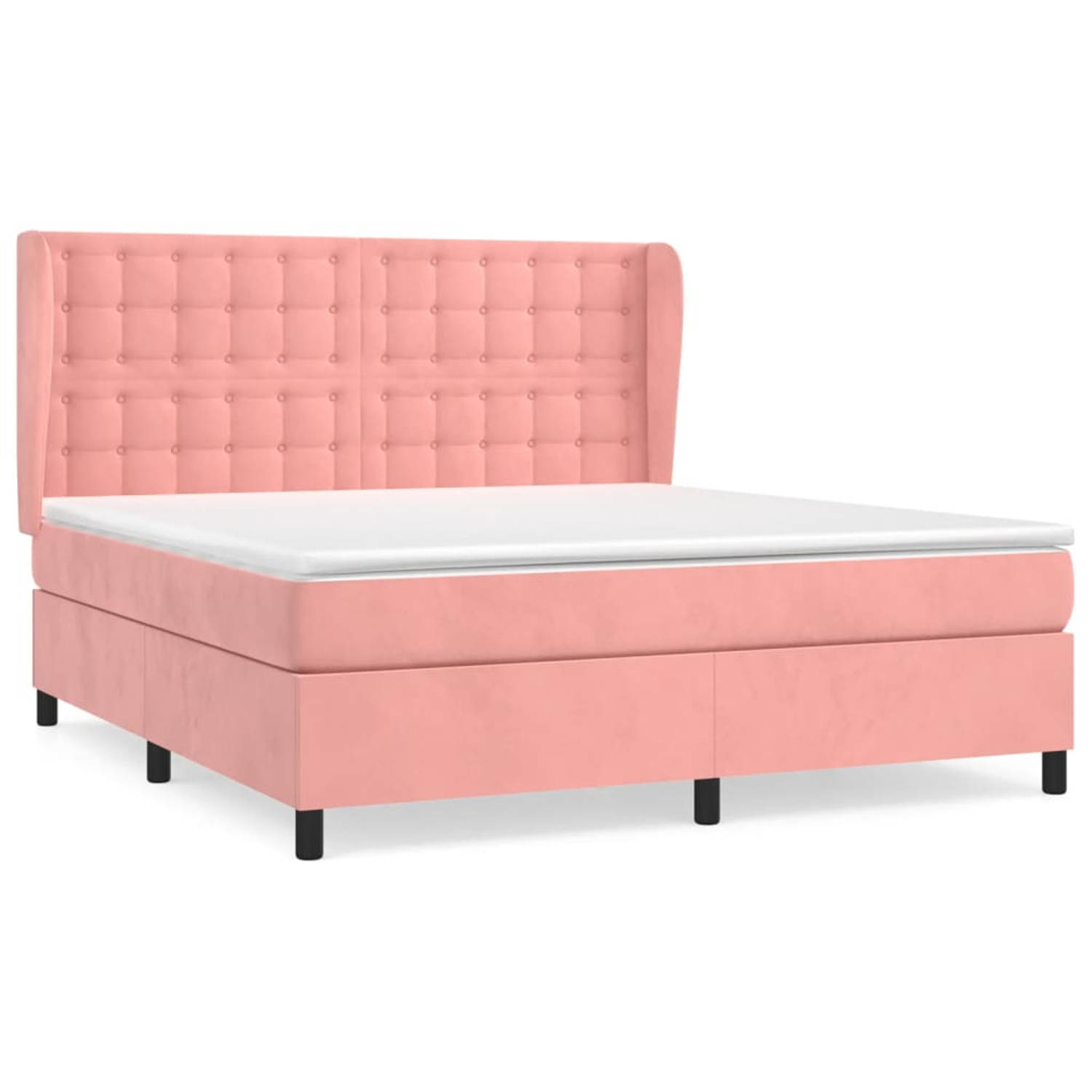 The Living Store Boxspring - Comfort - Bed - 203x183x118/128 cm - Roze Fluweel