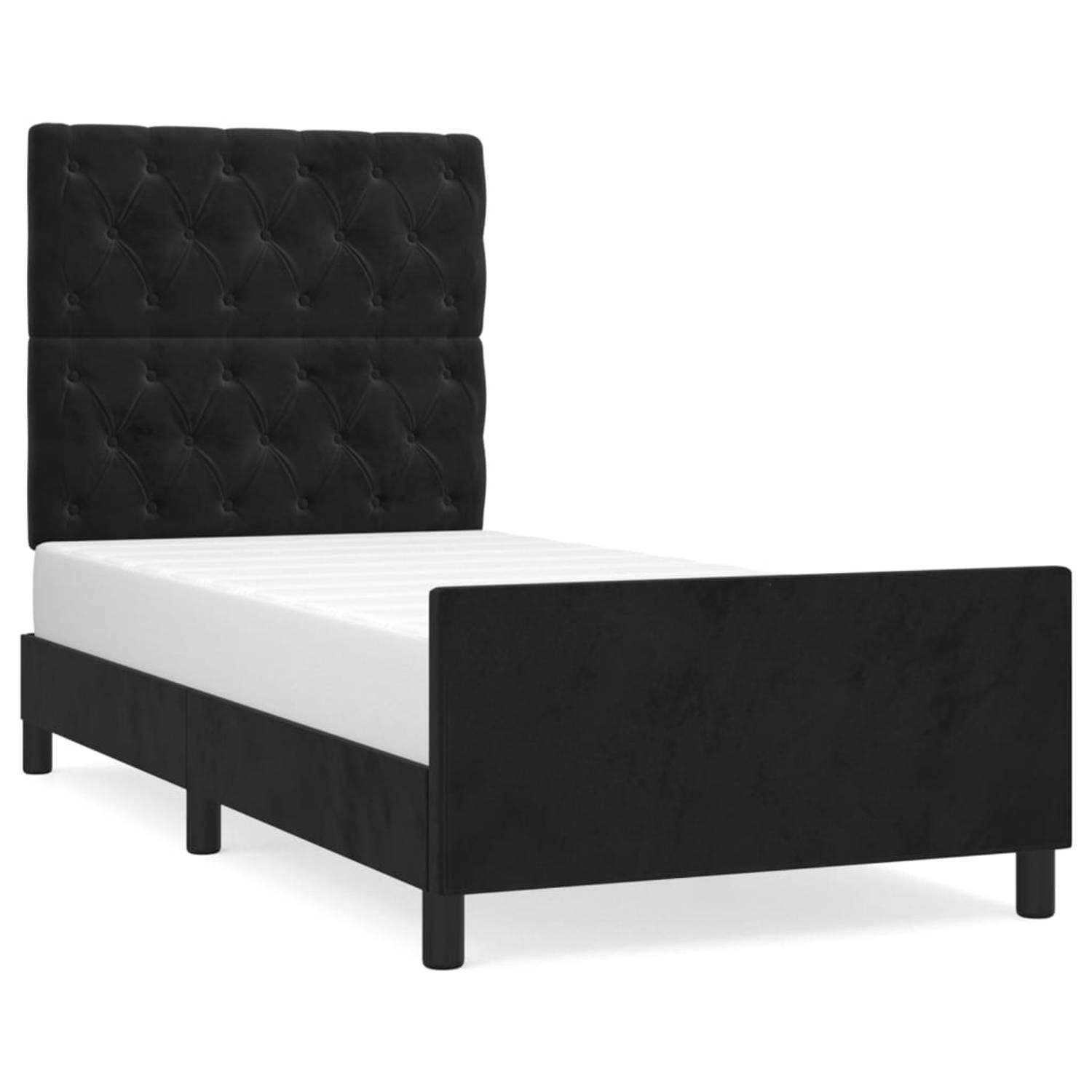 The Living Store Bedframe met hoofdeinde fluweel zwart 80x200 cm - Bed