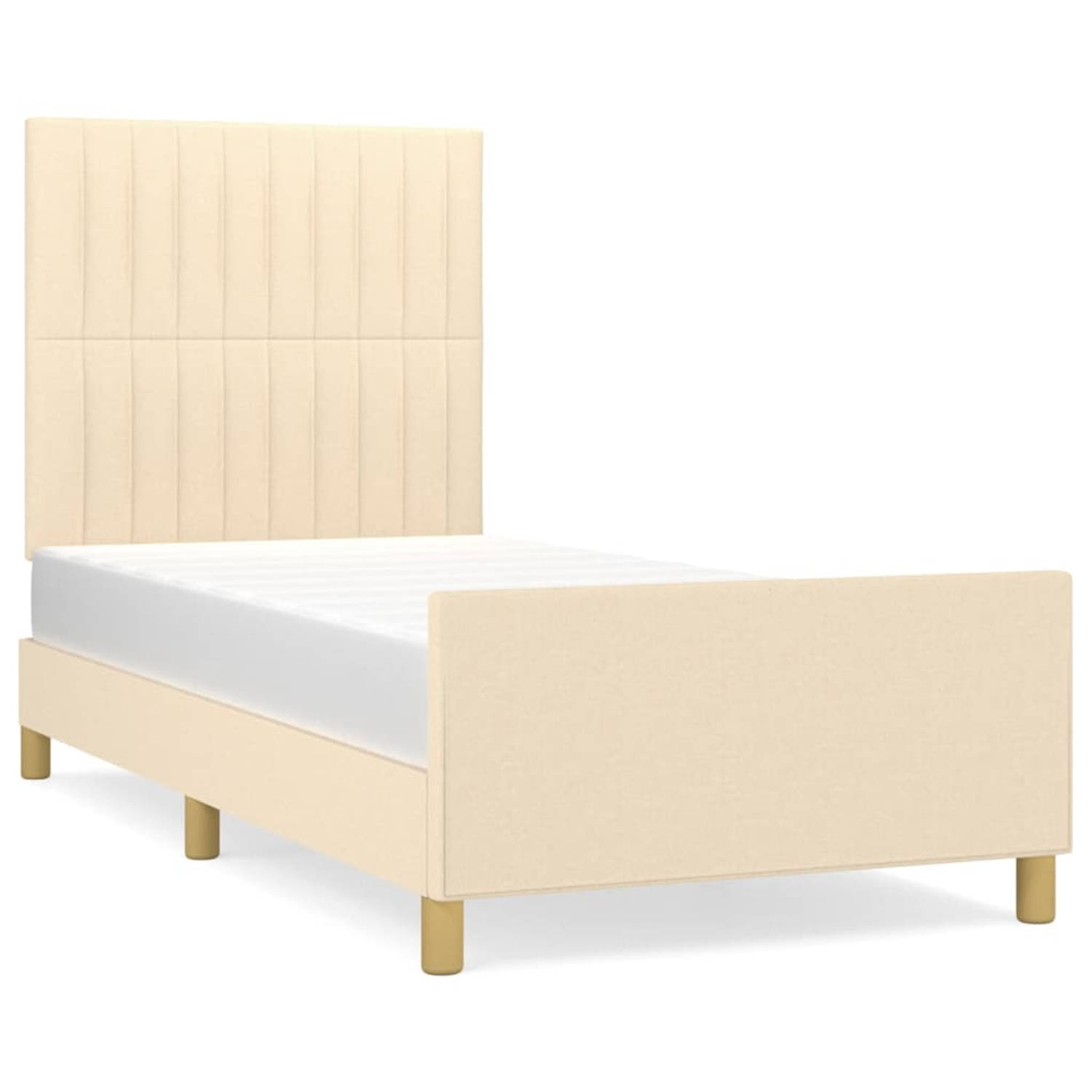 The Living Store Bedframe met Verstelbaar Hoofdeinde - Crème - 203x93x118/128 cm - Duurzaam materiaal