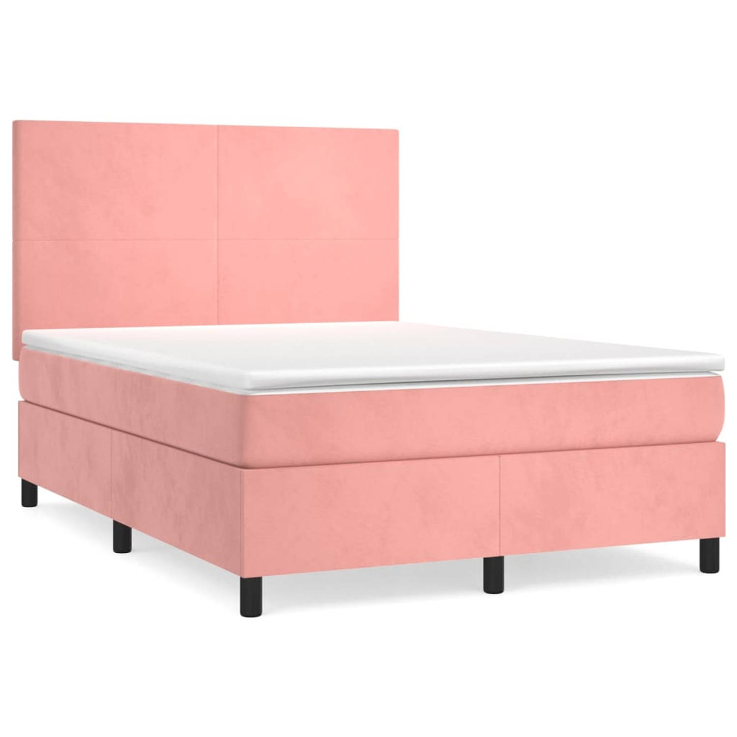 The Living Store Boxspring met matras fluweel roze 140x190 cm - Bed