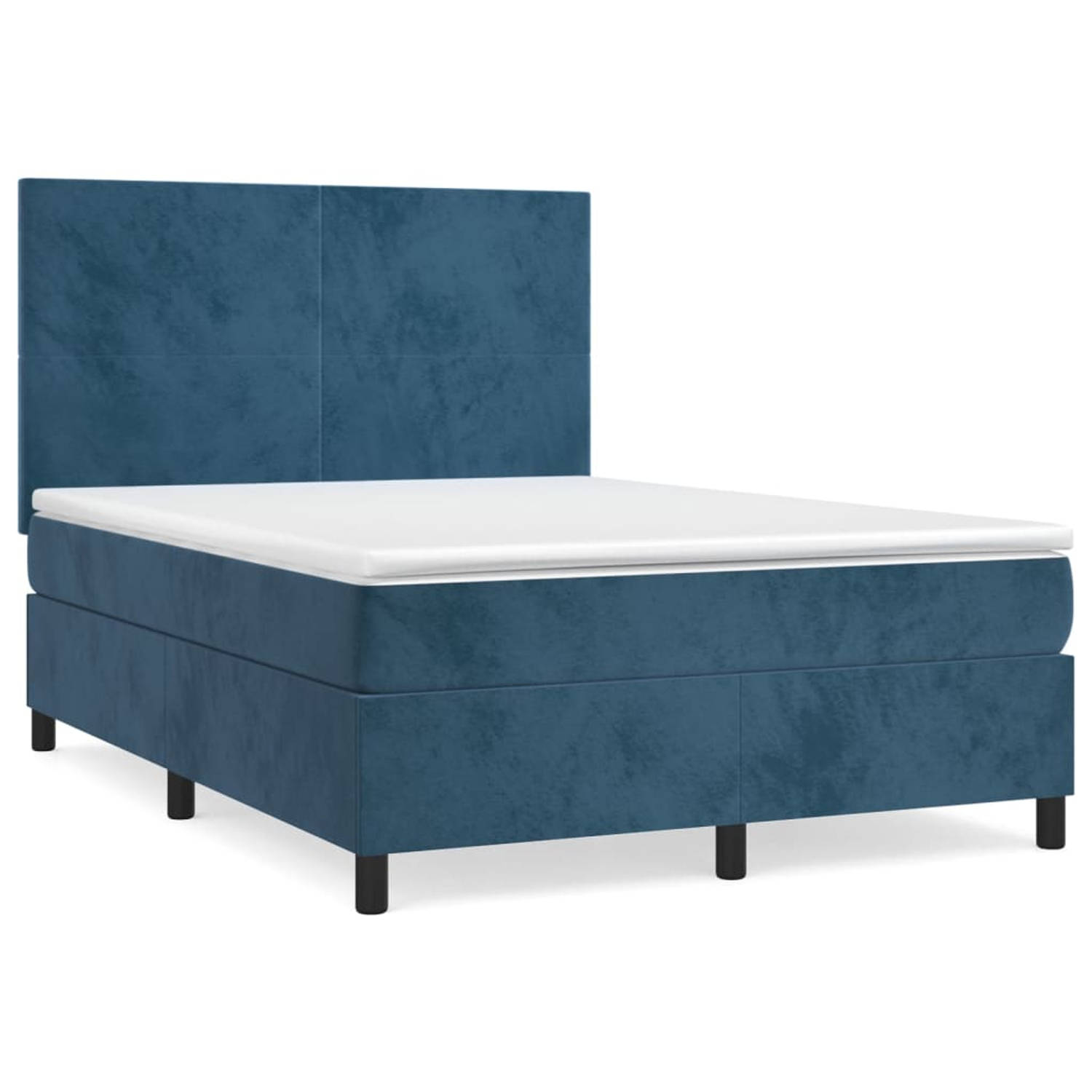 The Living Store Boxspring met matras fluweel donkerblauw 140x190 cm - Bed