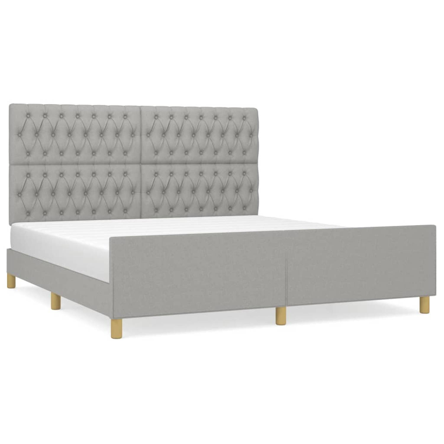 The Living Store Bedframe met Hoofdeinde - Lichtgrijs - 203 x 186 x 118/128 cm - 180 x 200 cm - Duurzaam Materiaal