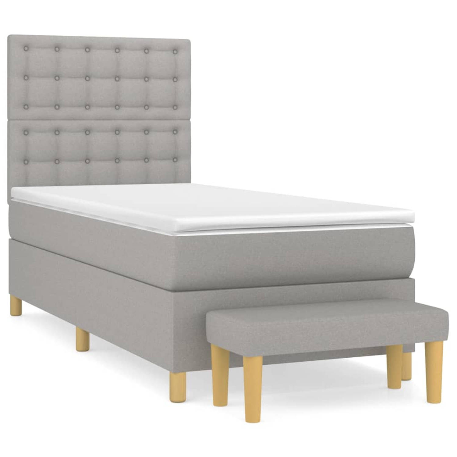 The Living Store Boxspringbed - Comfort - Bed - 193 x 90 x 118/128 cm - Lichtgrijs - Pocketvering matras - Middelharde ondersteuning - Huidvriendelijk topmatras - Multifunctioneel