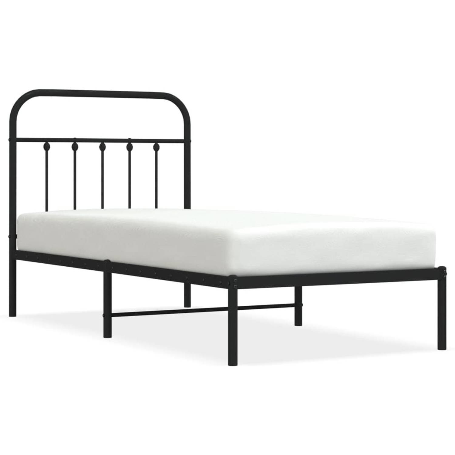 The Living Store Bedframe met hoofdbord metaal zwart 90x190 cm - Bed