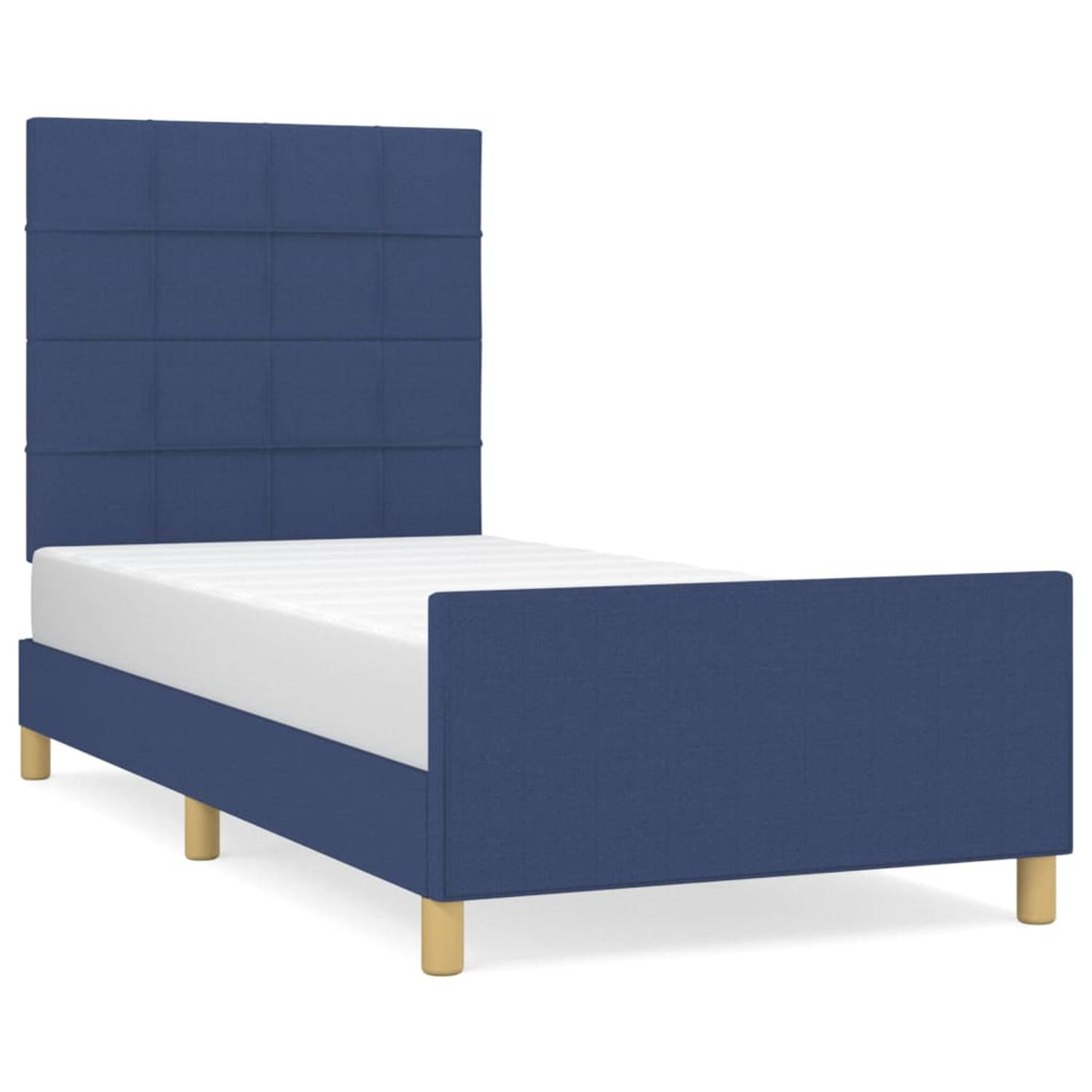 The Living Store Bedframe met hoofdbord stof blauw 80x200 cm - Bed