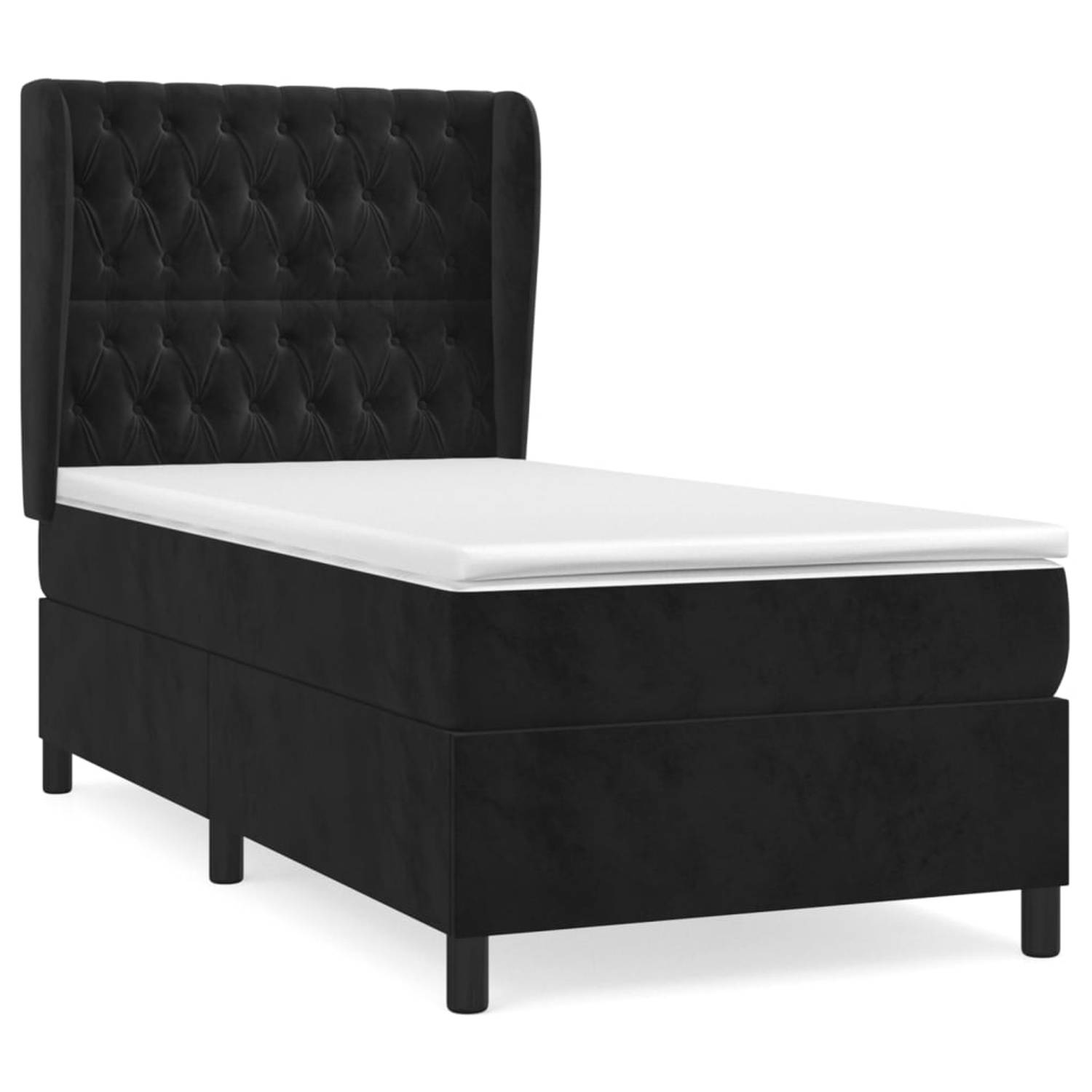 The Living Store Boxspring met matras fluweel zwart 90x200 cm - Bed