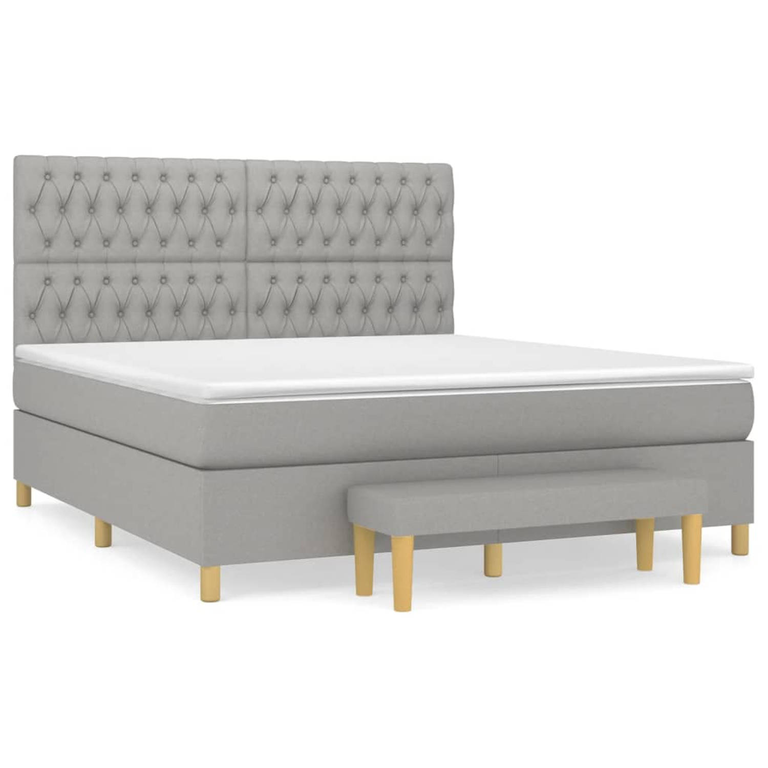 The Living Store Boxspringbed Luxe - 180 x 200 cm - Pocketvering - Lichtgrijs - Verstelbaar hoofdbord