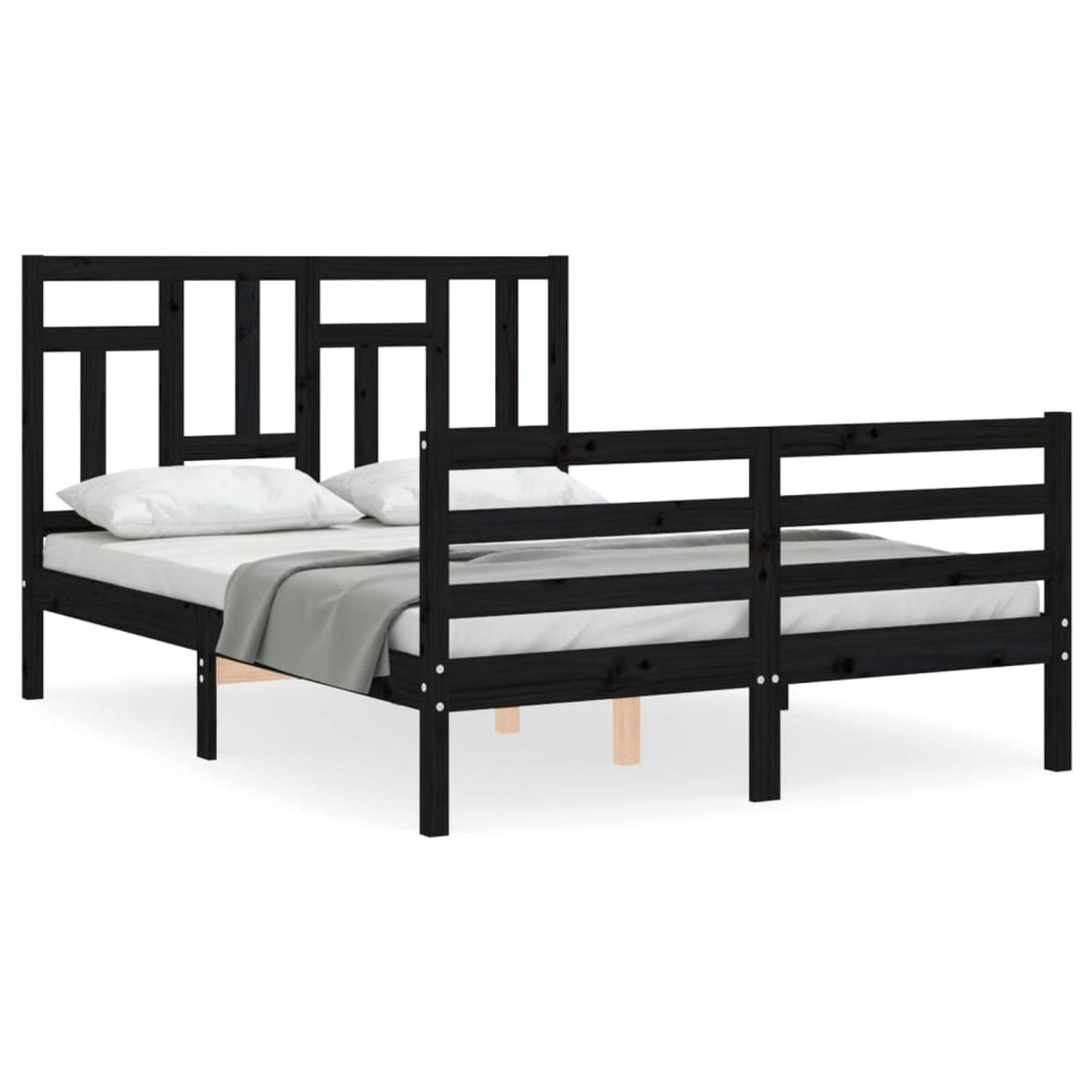 The Living Store Bedframe met hoofdbord massief hout zwart 140x190 cm - Bedframe - Bedframes - Bed - Tweepersoonsbed - Slaapkamermeubel - Houten Bedframe - Houten Bed - Bedbodem -