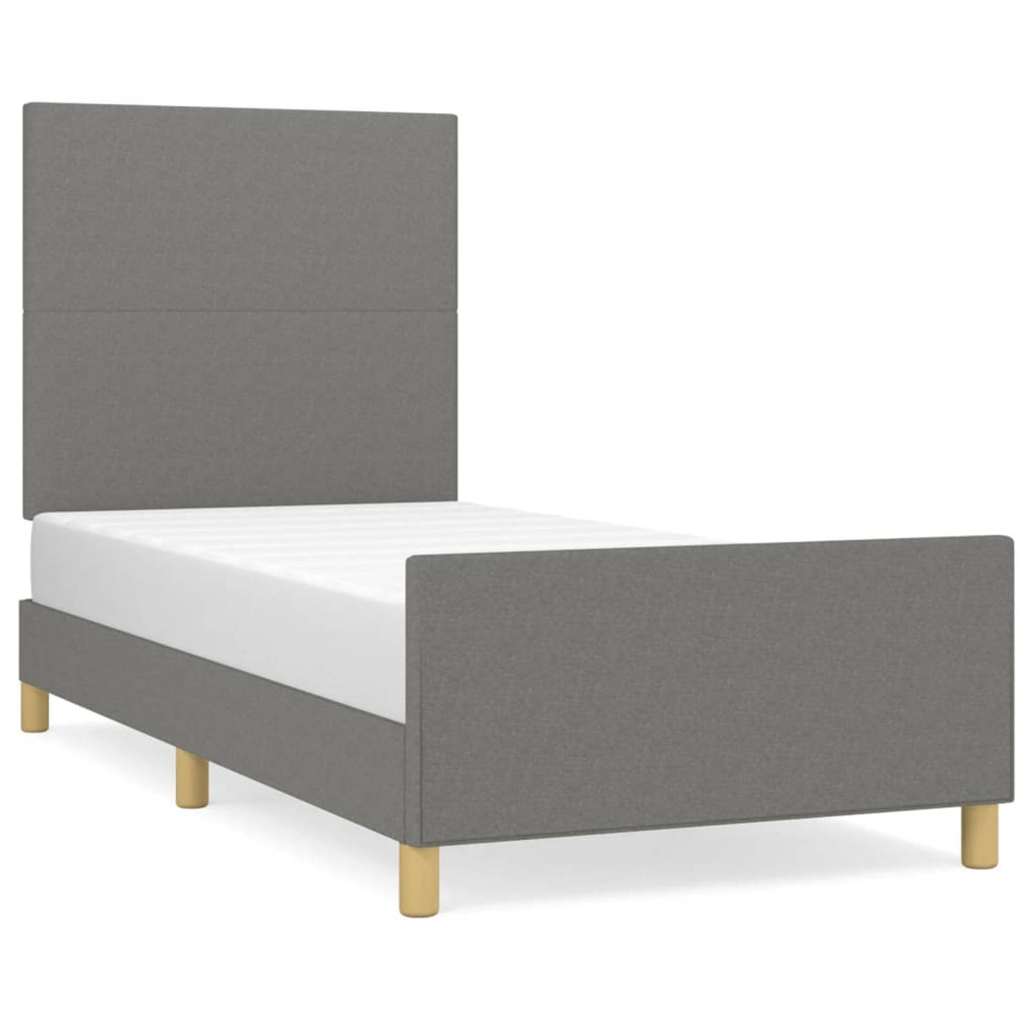 The Living Store Bedframe Larikshout - Donkergrijs 203x93cm - Verstelbaar hoofdeind