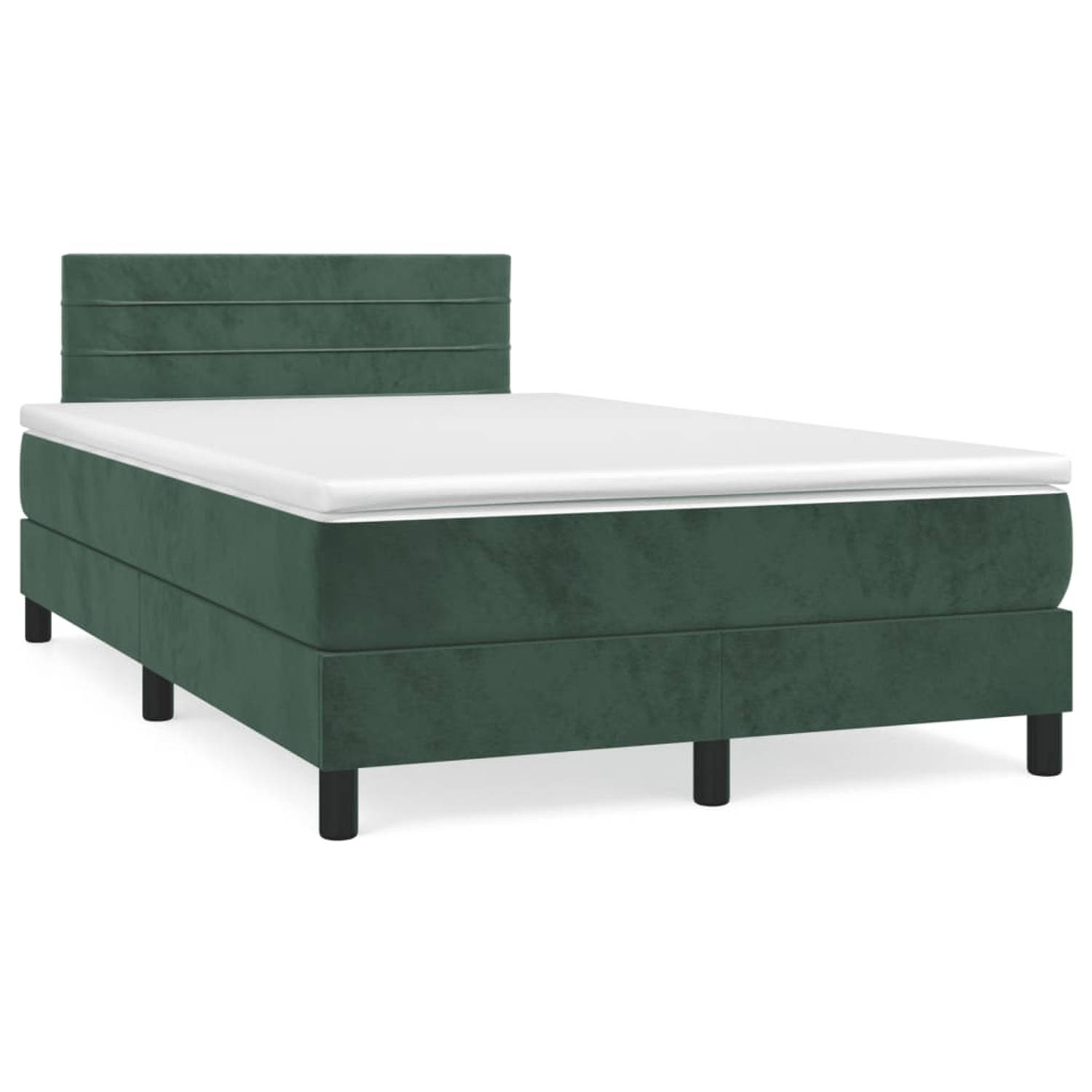 The Living Store Boxspring met matras fluweel donkergroen 120x200 cm - Bed