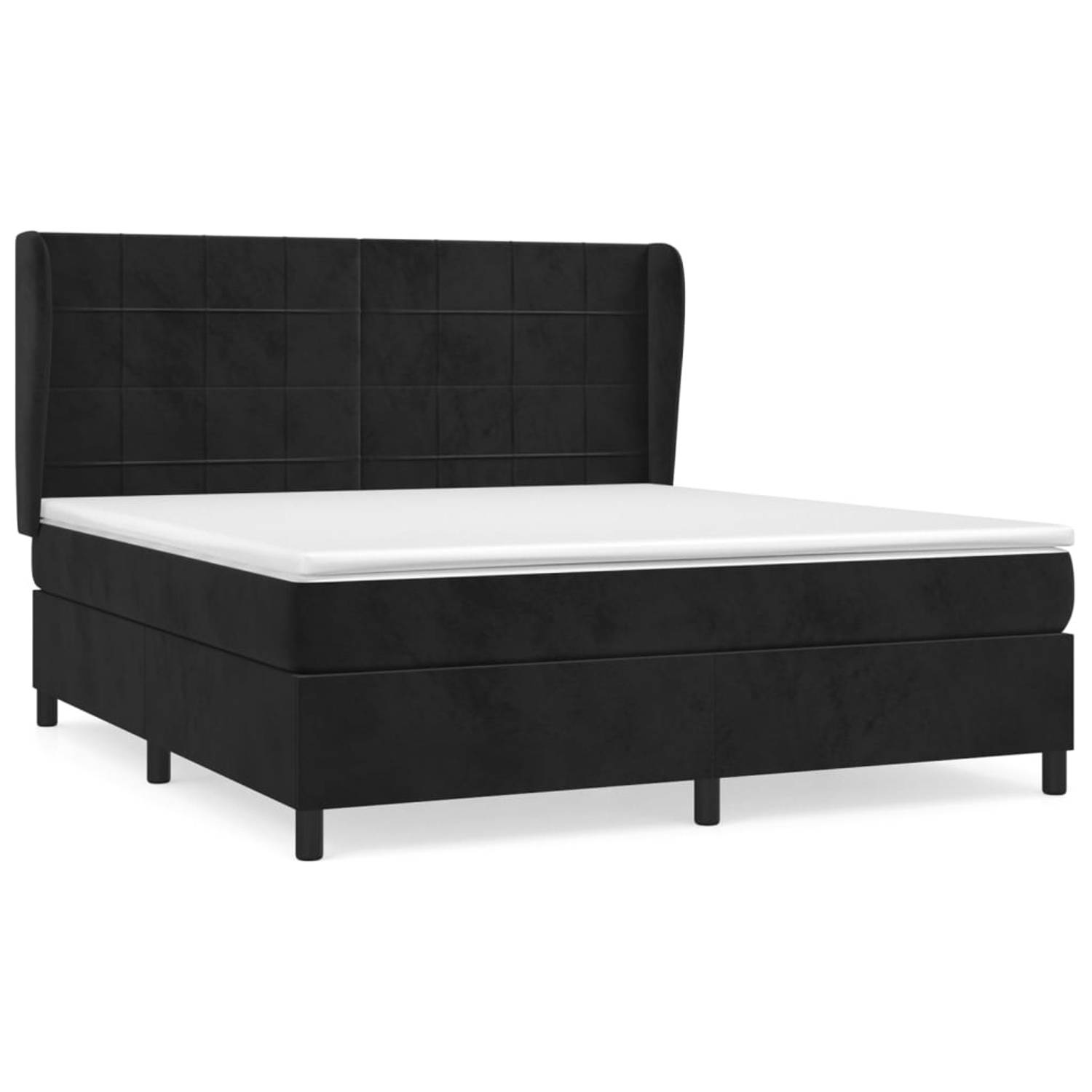 The Living Store Boxspringbed - Luxe - Zwart - 203x183x118/128 cm - Fluweel