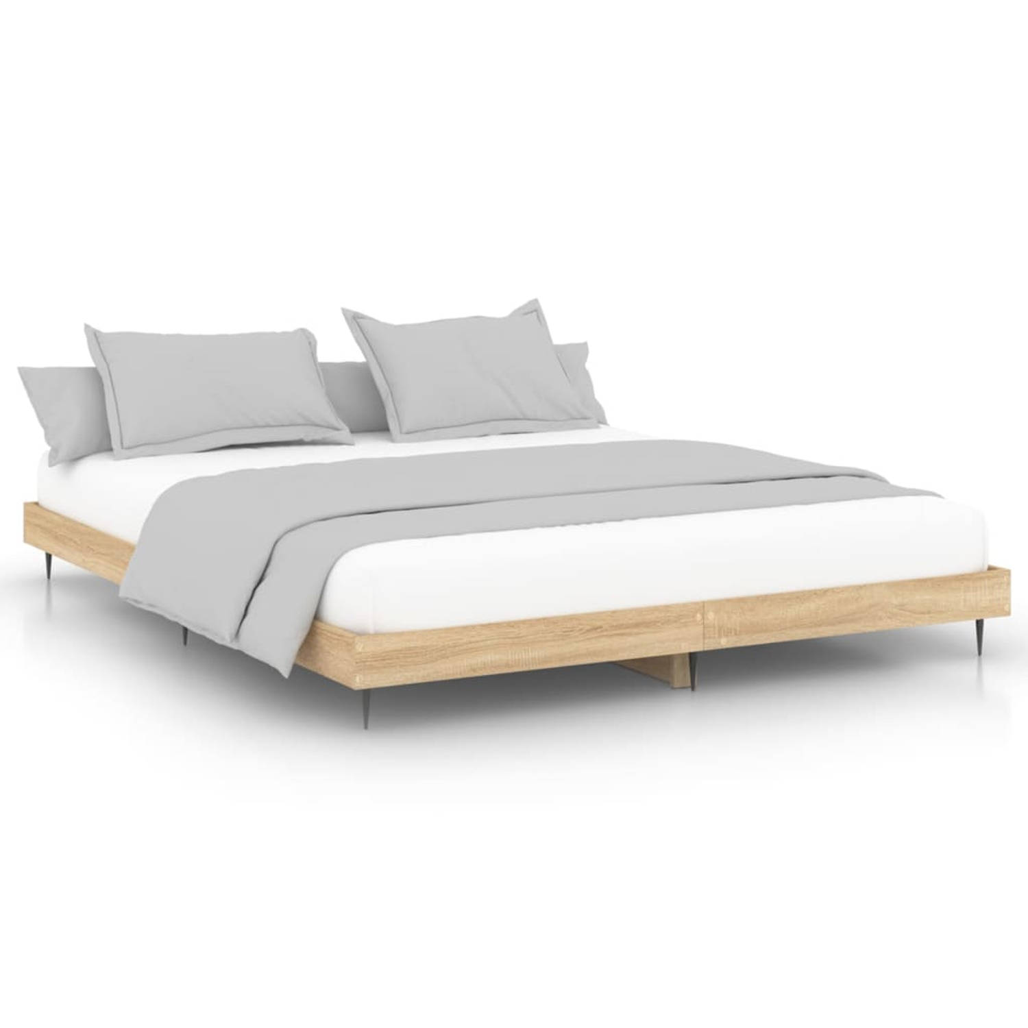 The Living Store Bedframe bewerkt hout sonoma eikenkleurig 200x200 cm - Bed