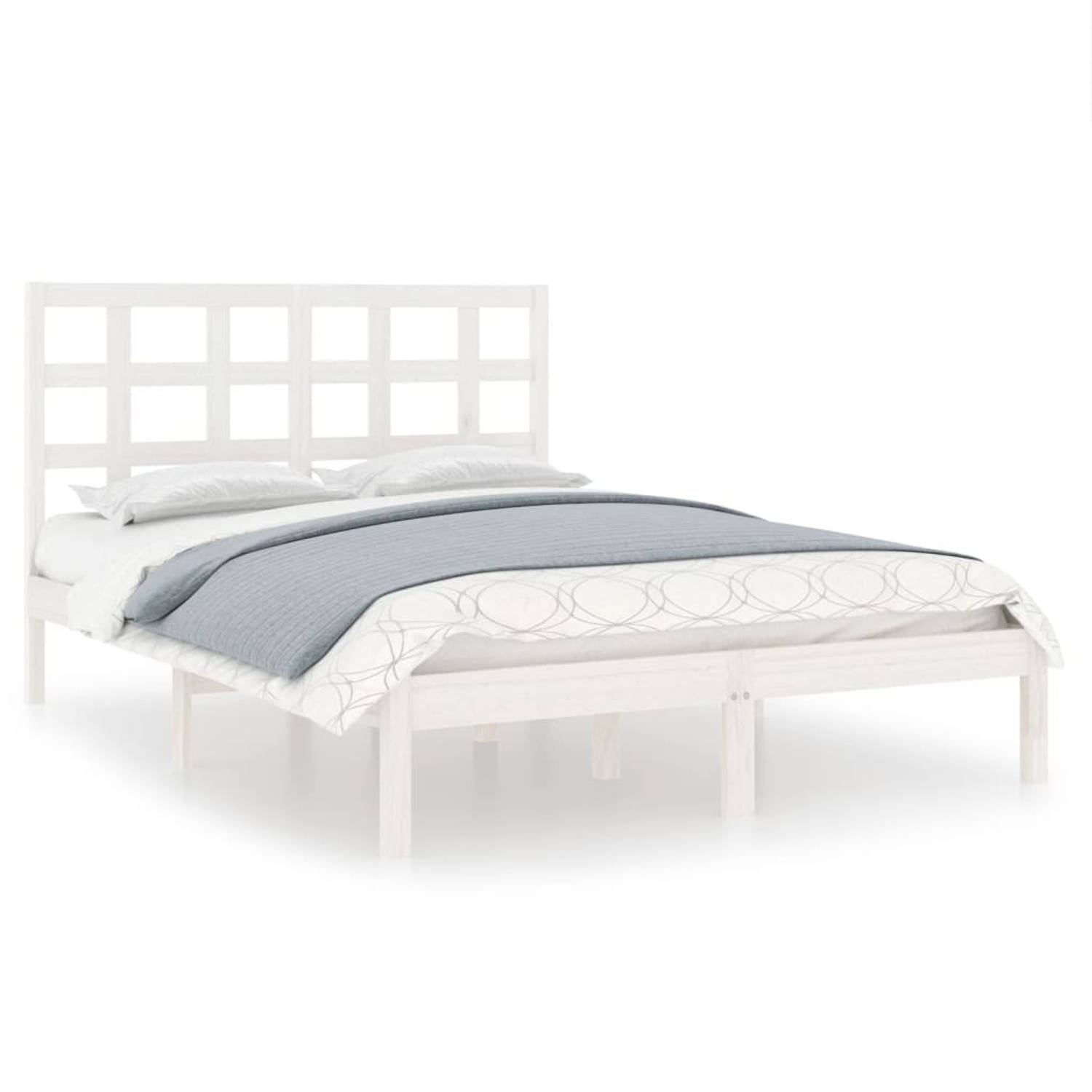 The Living Store Bedframe massief hout wit 140x190 cm - Bedframe - Bedframes - Tweepersoonsbed - Bed - Bedombouw - Dubbel Bed - Frame - Bed Frame - Ledikant - Houten Bedframe - Twe