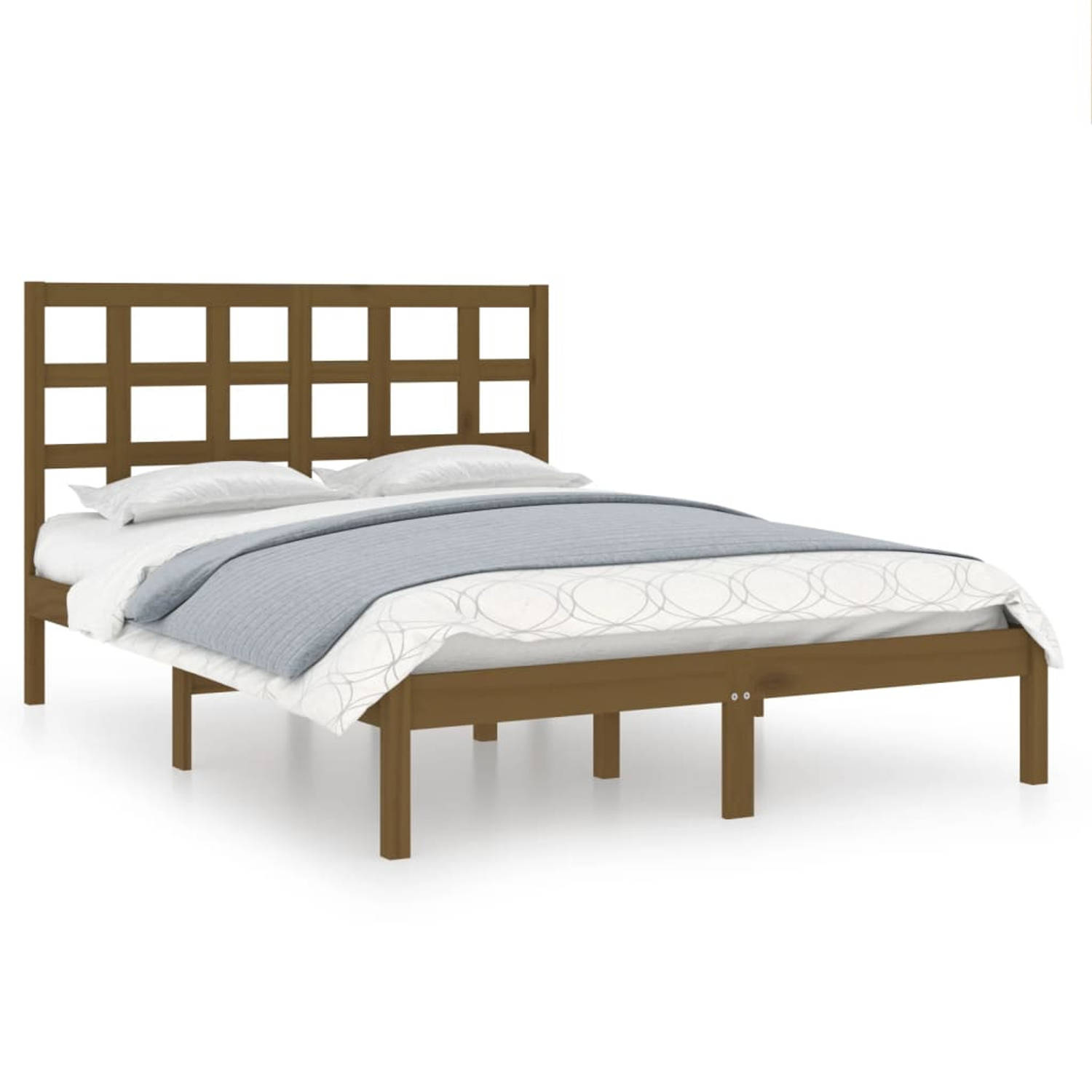 The Living Store Bedframe massief hout honingbruin 140x190 cm - Bedframe - Bedframes - Tweepersoonsbed - Bed - Bedombouw - Dubbel Bed - Frame - Bed Frame - Ledikant - Houten Bedfra