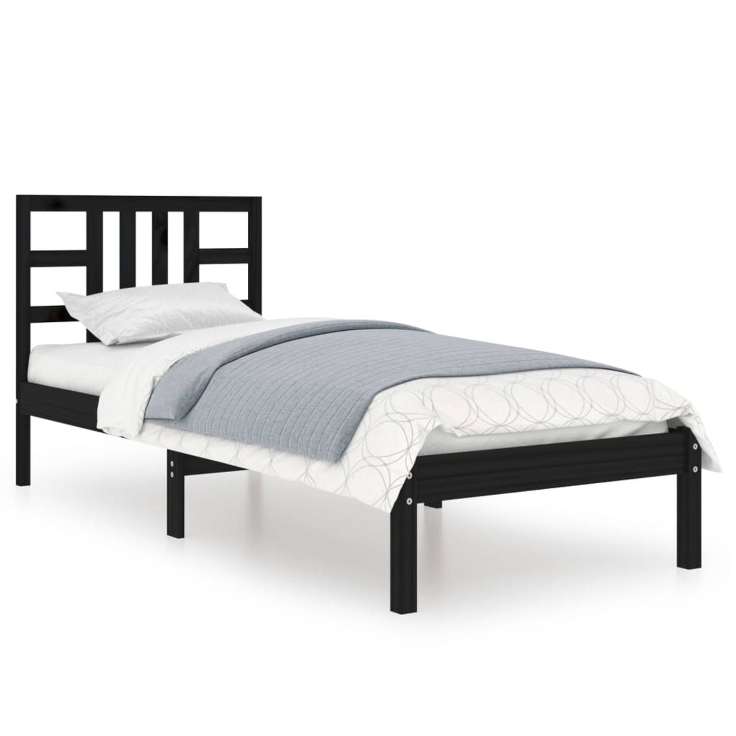 The Living Store Bedframe massief hout zwart 90x200 cm - Bedframe - Bedframes - Eenpersoonsbed - Bed - Bedombouw - Ledikant - Houten Bedframe - Eenpersoonsbedden - Bedden - Bedombo