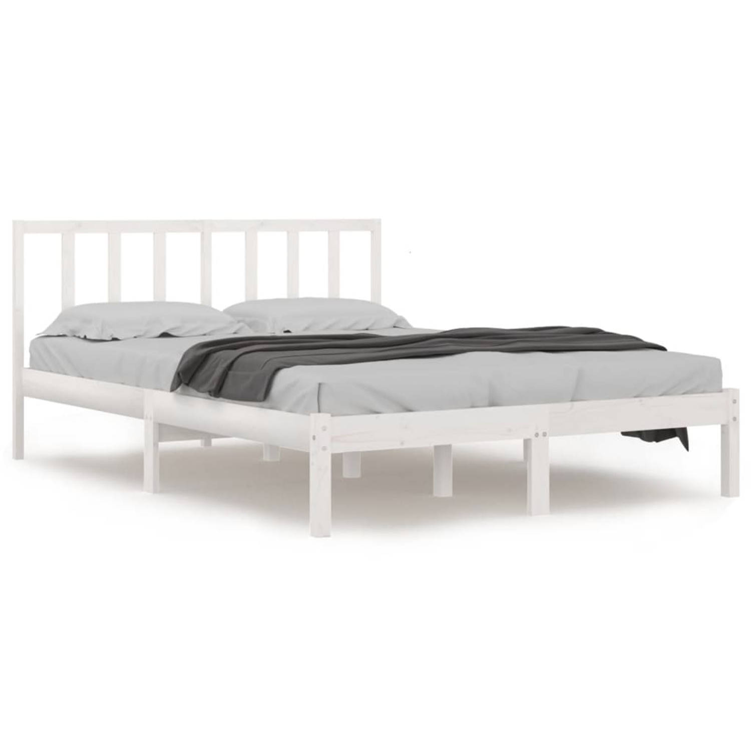 The Living Store Bedframe massief grenenhout wit 135x190 cm 4FT6 Double - Bedframe - Bedframes - Bed - Bedbodem - Ledikant - Bed Frame - Massief Houten Bedframe - Slaapmeubel - Twe