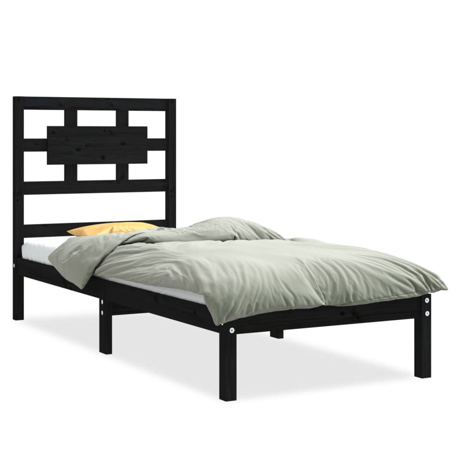 The Living Store Bedframe massief hout zwart 75x190 cm 2FT6 Small Single - Bedframe - Bedframes - Eenpersoonsbed - Bed - Bedombouw - Frame - Bed Frame - Ledikant - Bedframe Met Hoo