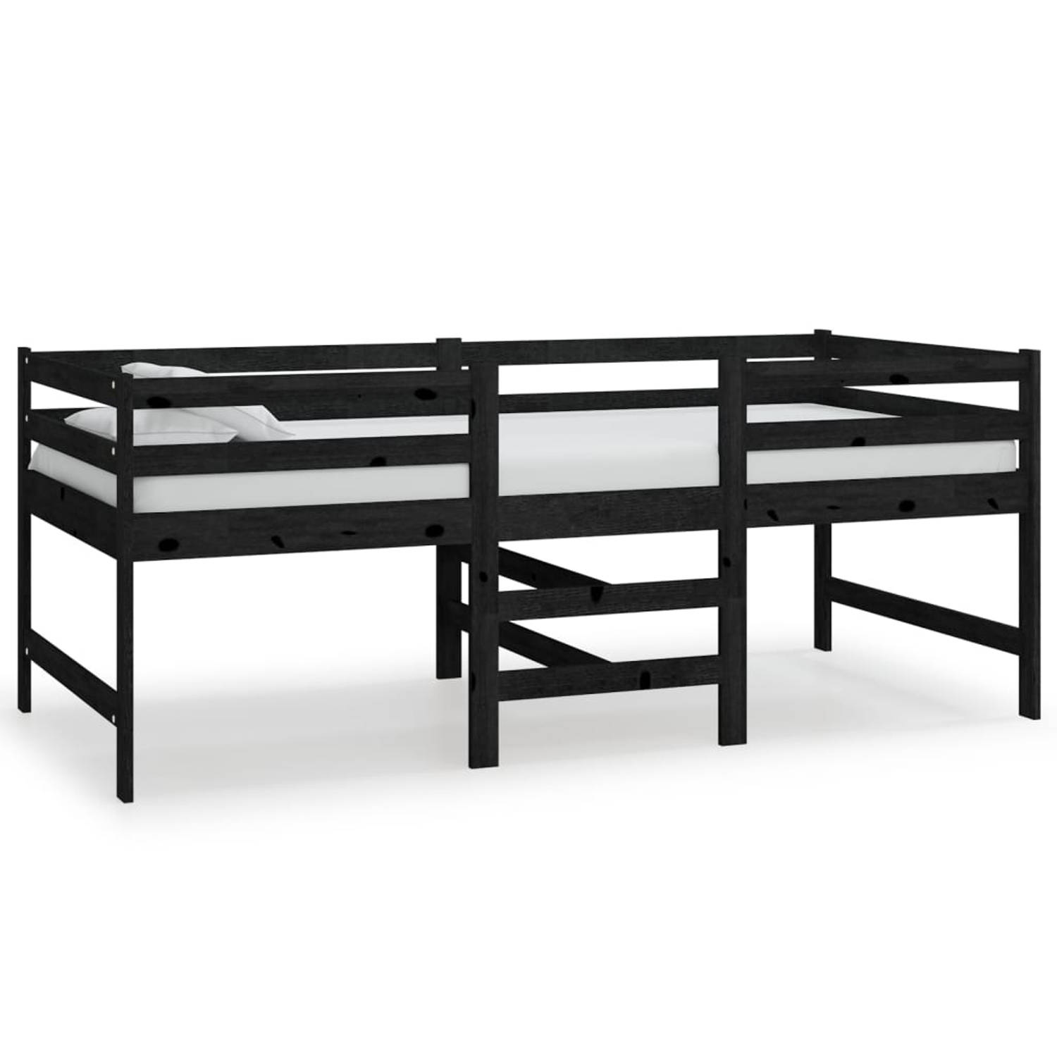 The Living Store Bed halfhoog massief grenenhout zwart 90x200 cm - Bedframe - Bedframes - Halfhoog Bed - Houten Bed - Eenpersoonsbed - Slaapkameraccessoire - Halfhoge Bedden - Hout
