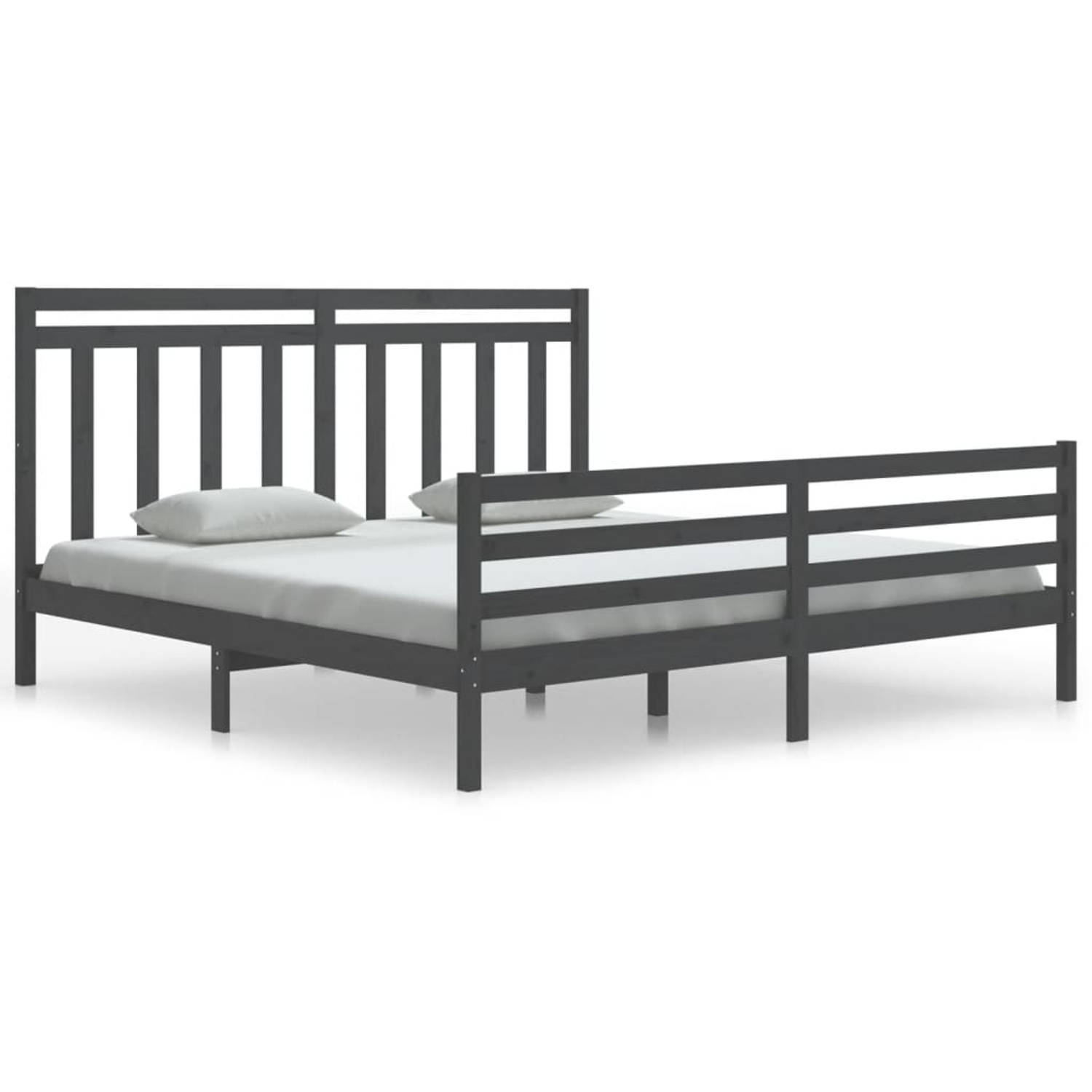 The Living Store Bedframe massief hout grijs 180x200 cm 6FT Super King - Bedframe - Bedframes - Tweepersoonsbed - Bed - Bedombouw - Dubbel Bed - Frame - Bed Frame - Ledikant - Hout