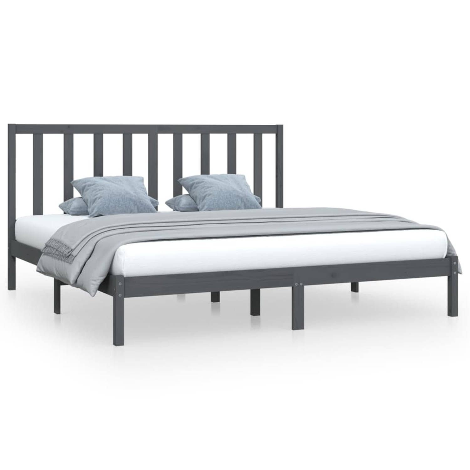 The Living Store Bedframe massief grenenhout grijs 200x200 cm - Bedframe - Bedframes - Bed - Bedbodem - Ledikant - Bed Frame - Massief Houten Bedframe - Slaapmeubel - Bedden - Bedb