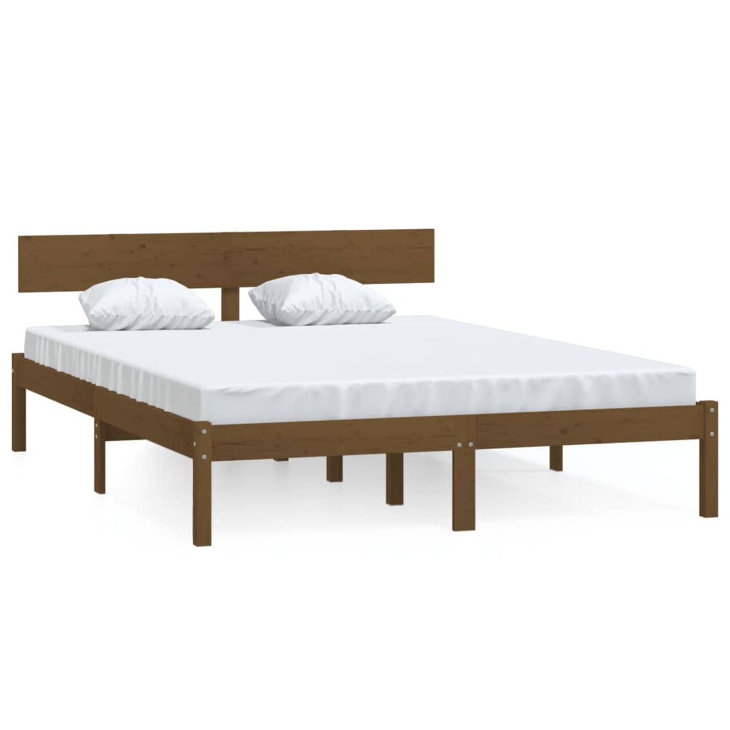 The Living Store Bedframe massief grenenhout honingbruin 135x190 cm UK Double - Bedframe - Bedframes - Bed - Bedbodem - Ledikant - Bed Frame - Massief Houten Bedframe - Slaapmeubel