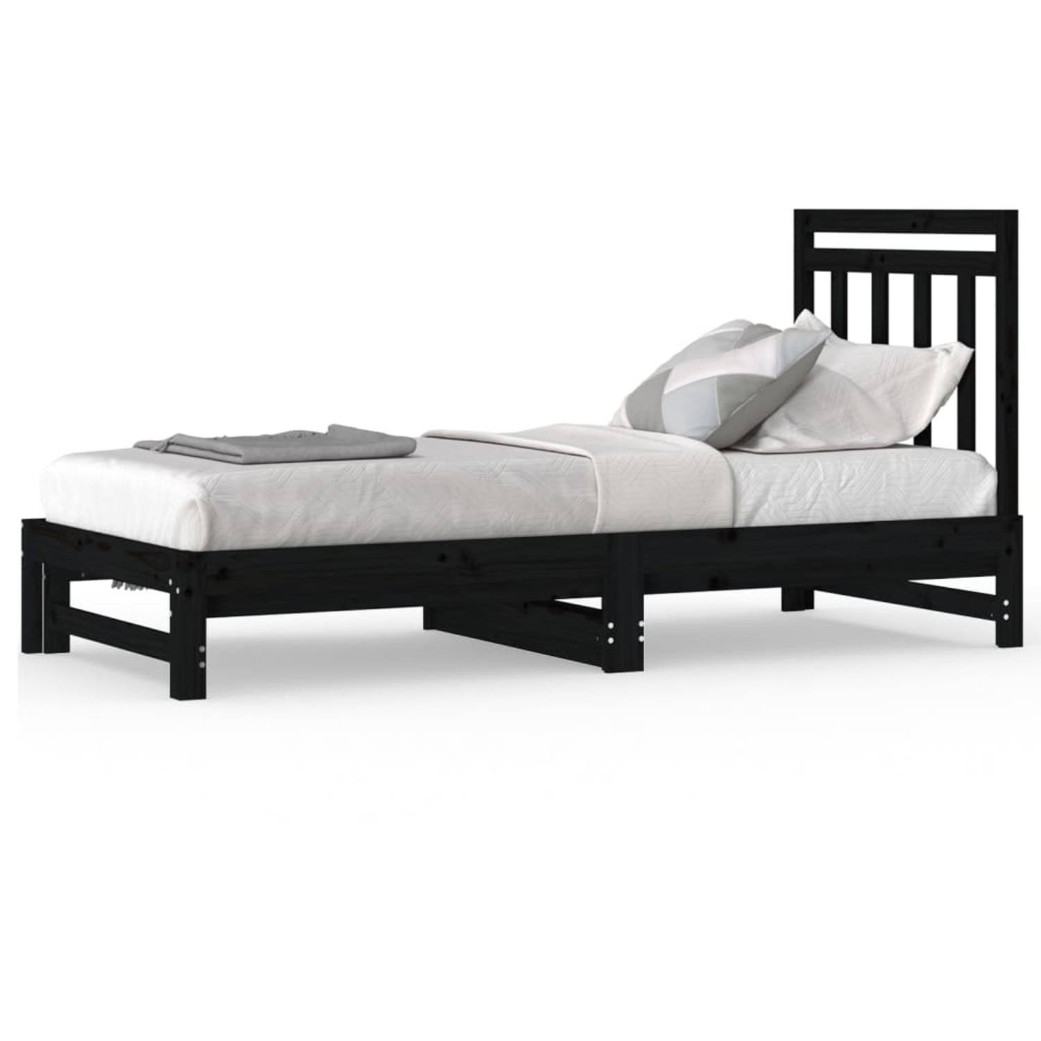 The Living Store Slaapbank uitschuifbaar massief grenenhout zwart 2x(90x200) cm - Slaapbank - Slaapbanken - Bedbank - Bed - Bedframe - Houten Bedframe - Bedbodem - Logeerbed - Slaa