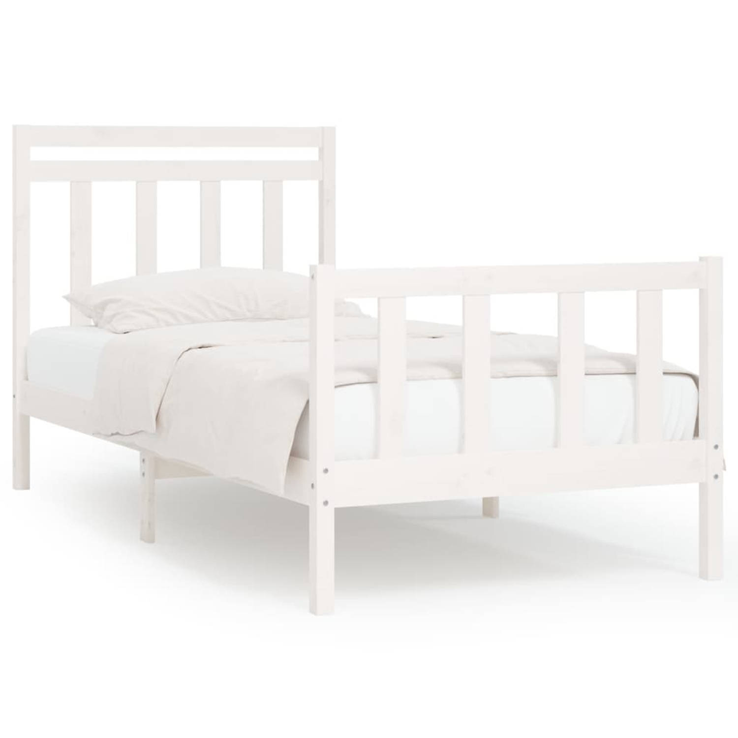 The Living Store Bedframe massief grenenhout wit 90x200 cm - Bedframe - Bedframes - Massief Houten Bed - Eenpersoonsbed - Bed - Bedombouw - Enkel Bed - Frame - Bed Frame - Ledikant