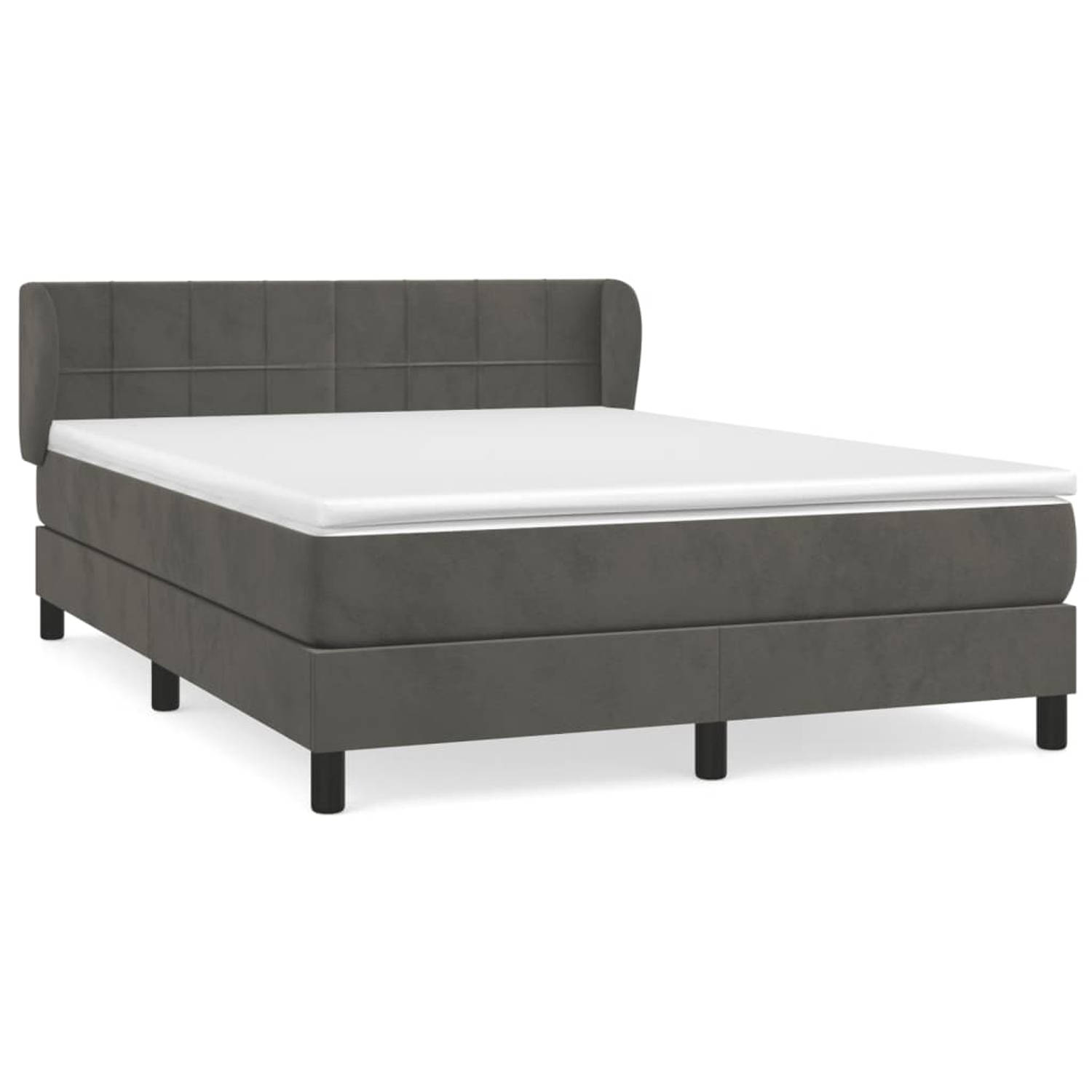 The Living Store Boxspringbed - fluweel - donkergrijs - 193x147x78/88 - pocketvering