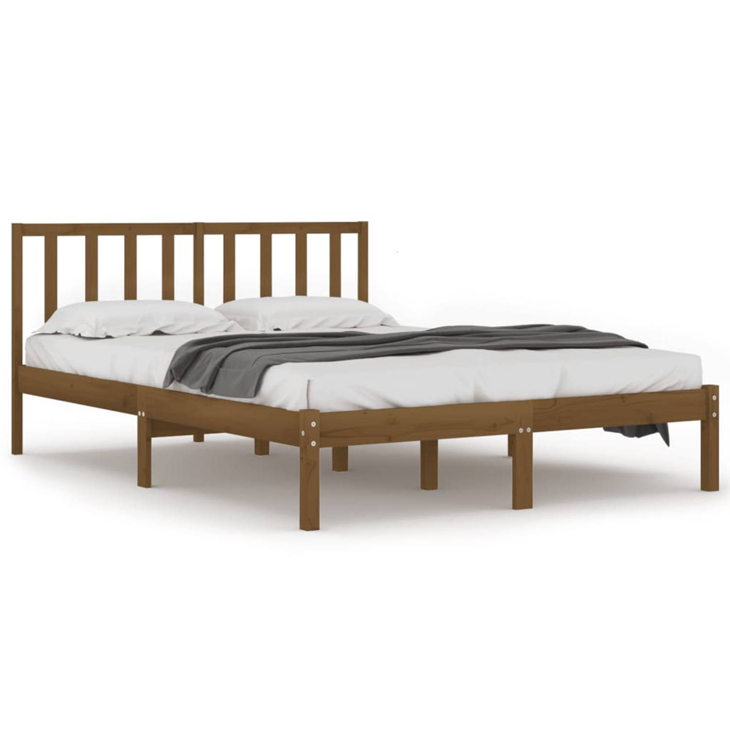 The Living Store Bedframe massief grenenhout honingbruin 135x190 cm 4FT6 Double - Bedframe - Bedframes - Bed - Bedbodem - Ledikant - Bed Frame - Massief Houten Bedframe - Slaapmeub