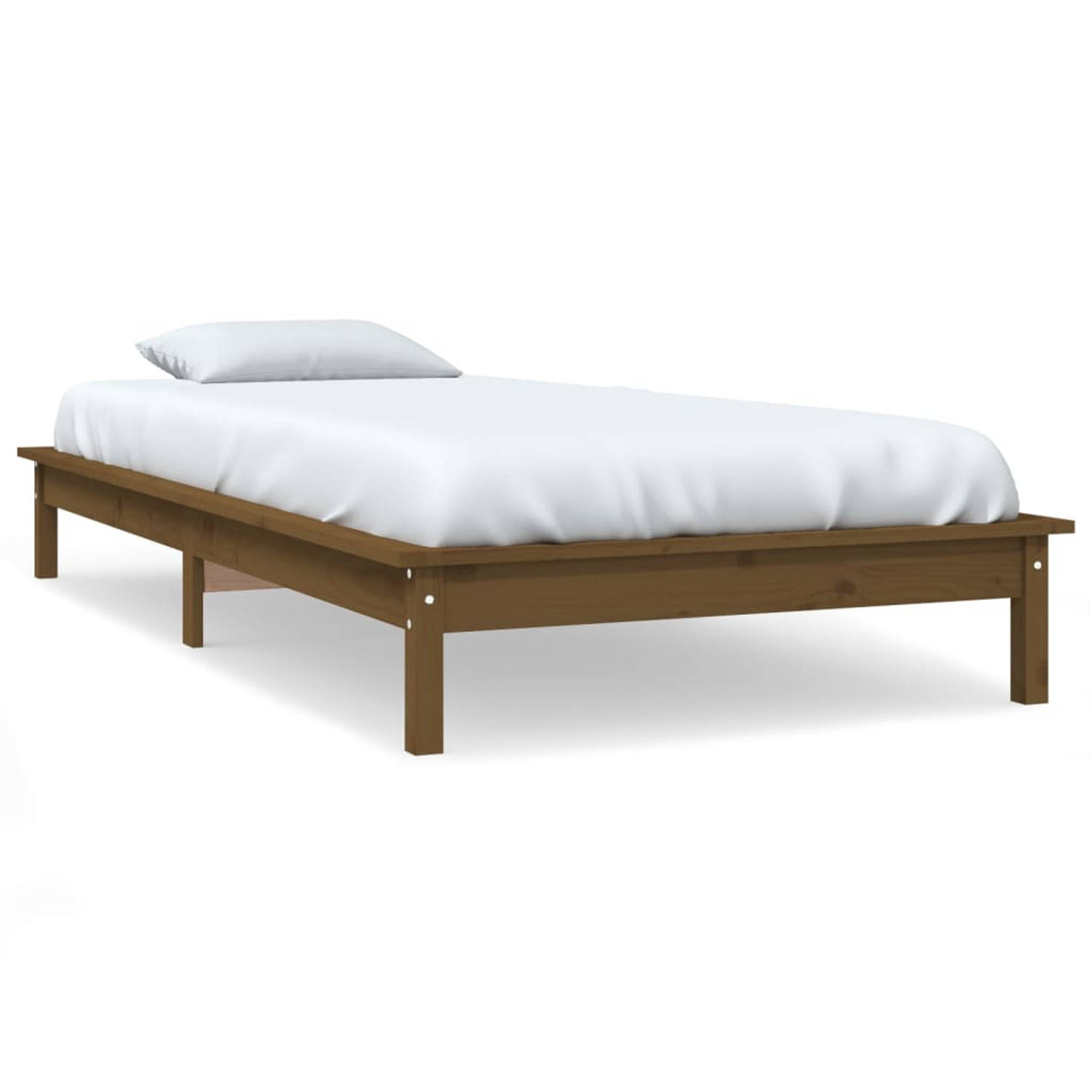 The Living Store Bedframe massief grenenhout honingbruin 90x200 cm - Bedframe - Bedframes - Bed - Bedbodem - Ledikant - Bed Frame - Massief Houten Bedframe - Slaapmeubel - Eenperso