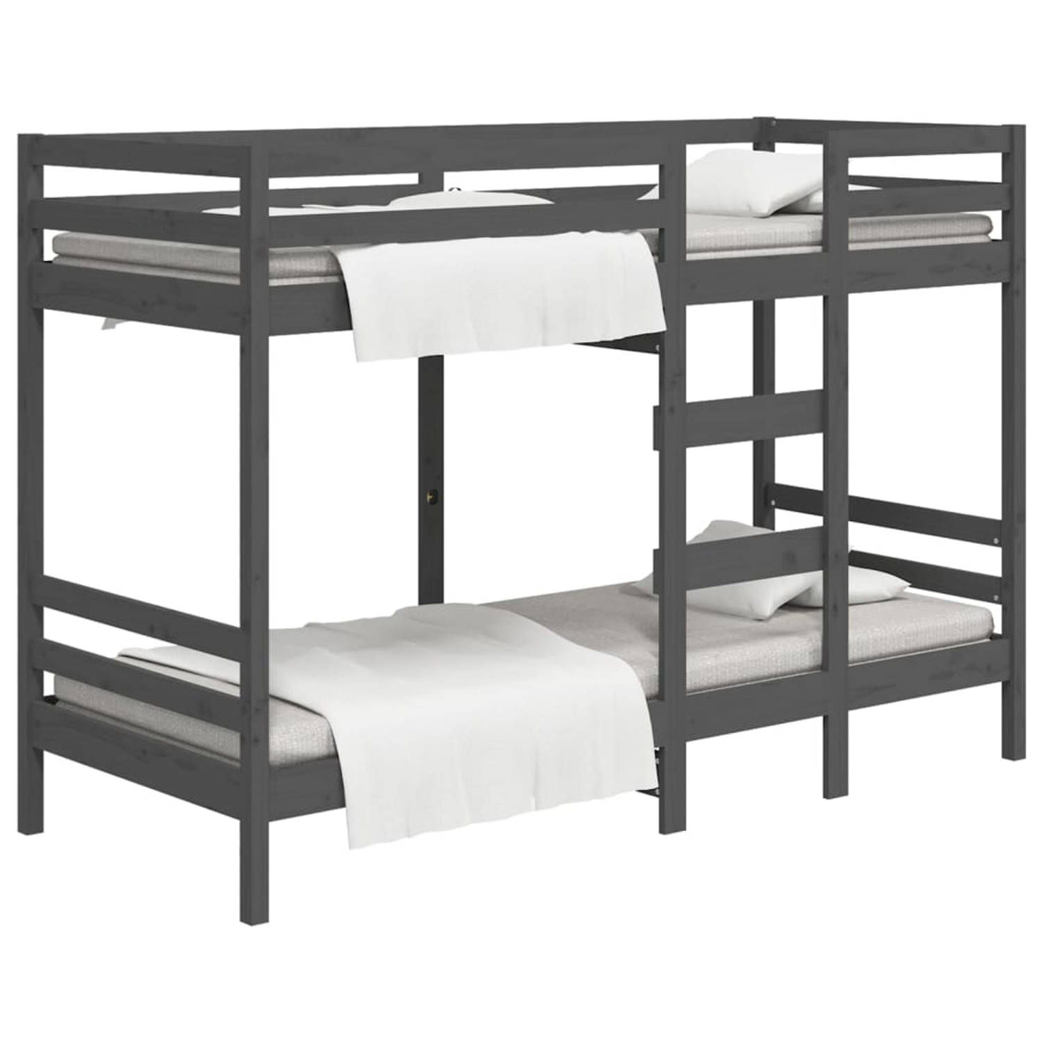 The Living Store Stapelbed massief grenenhout grijs 90x200 cm - Bed