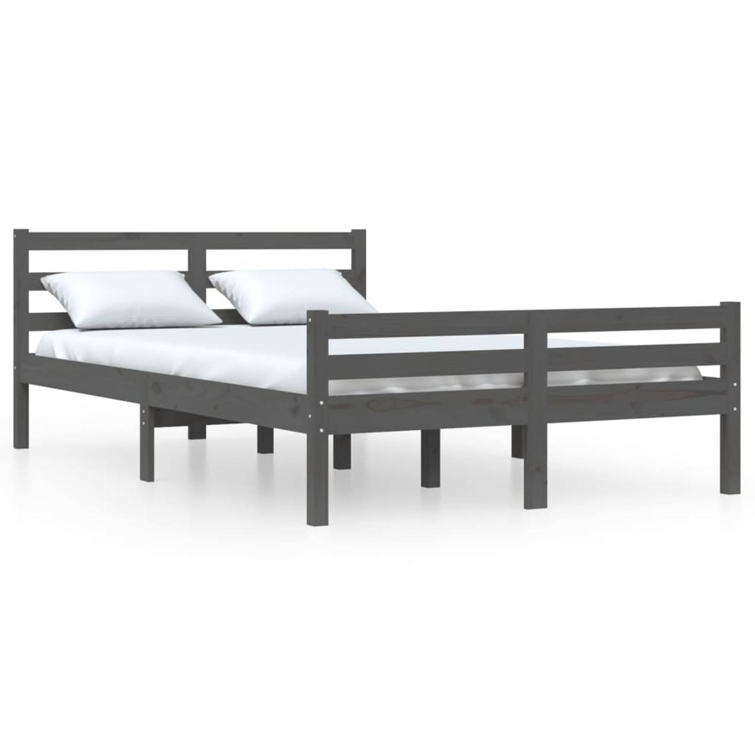 The Living Store Bedframe massief hout grijs 150x200 cm 5FT King Size - Bed