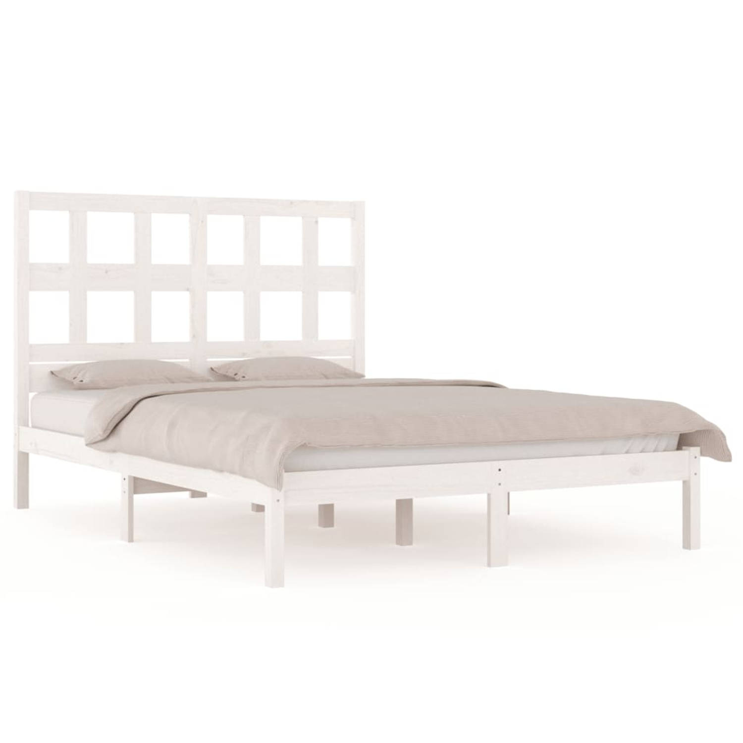 The Living Store Bedframe massief grenenhout wit 180x200 cm 6FT Super King Size - Bedframe - Bedframes - Bed - Bedbodem - Ledikant - Bed Frame - Massief Houten Bedframe - Slaapmeub